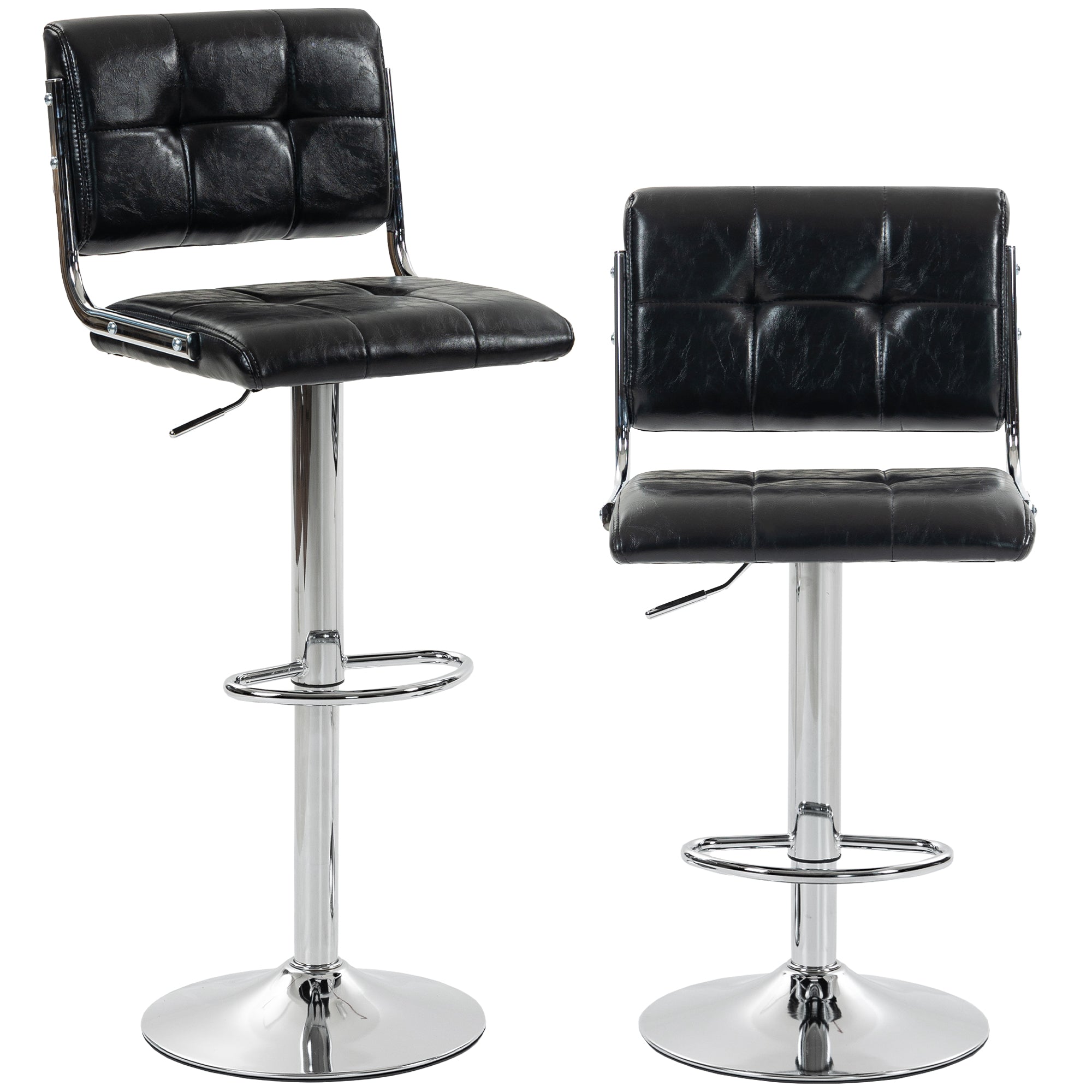 Breakfast Bar Stools Set of 2, Modern PU Leather Swivel BarStools, Adjustable Counter Height Bar Chairs with Backrest and Footrest for Kitchen Island, Dining Room, Bar, Black
