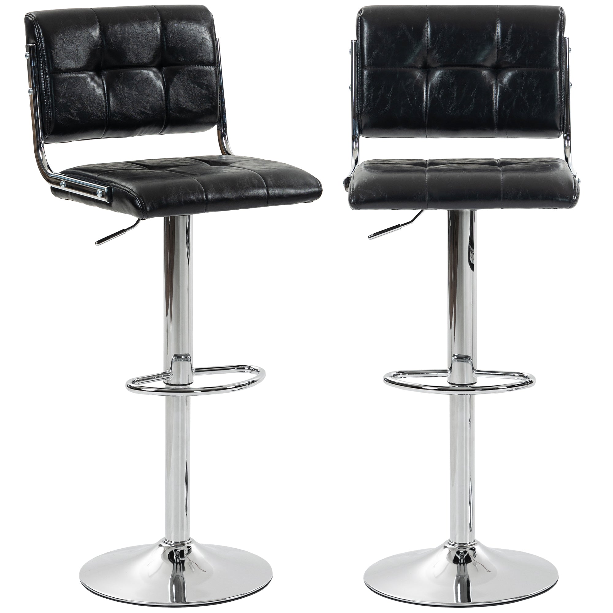 Breakfast Bar Stools Set of 2, Modern PU Leather Swivel BarStools, Adjustable Counter Height Bar Chairs with Backrest and Footrest for Kitchen Island, Dining Room, Bar, Black