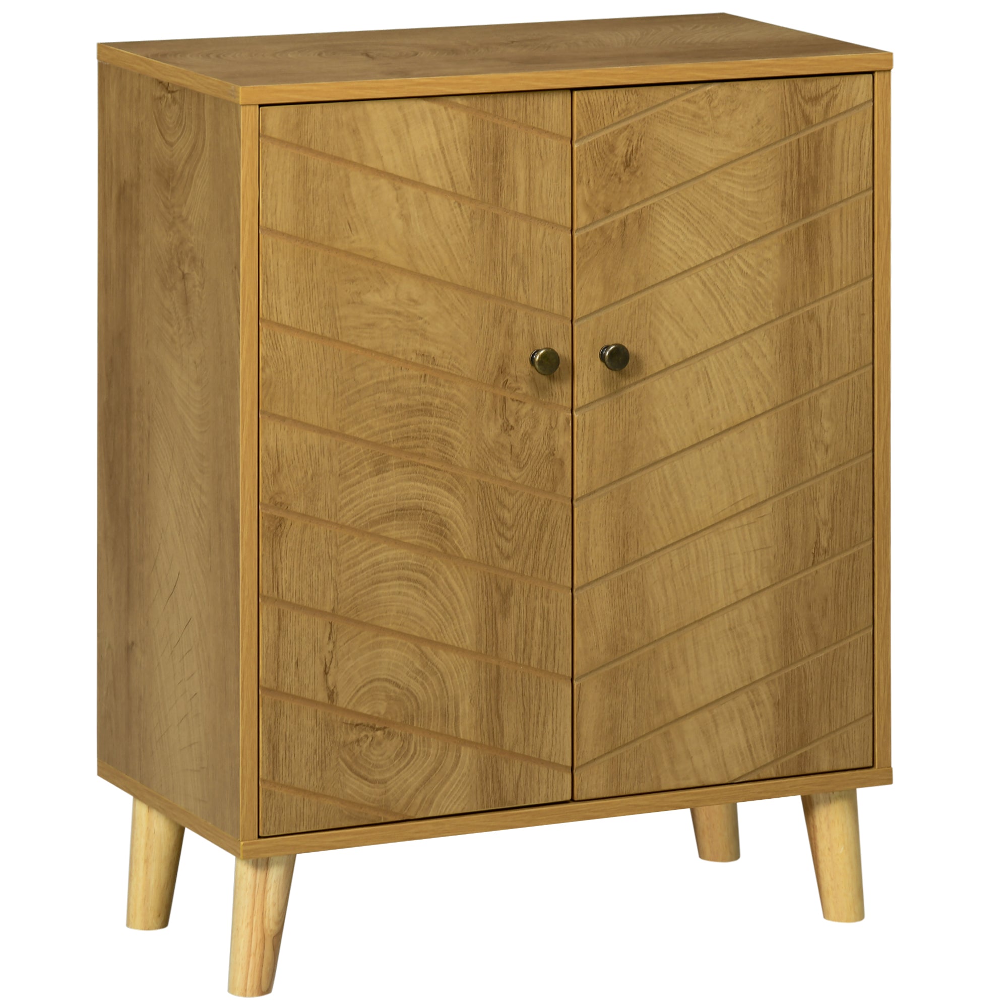 HOMCOM Storage Cabinet, Vintage Kitchen Cabinet with Shelf, Chevron Doors, Soft Close Hinges and Wooden Legs, Natural