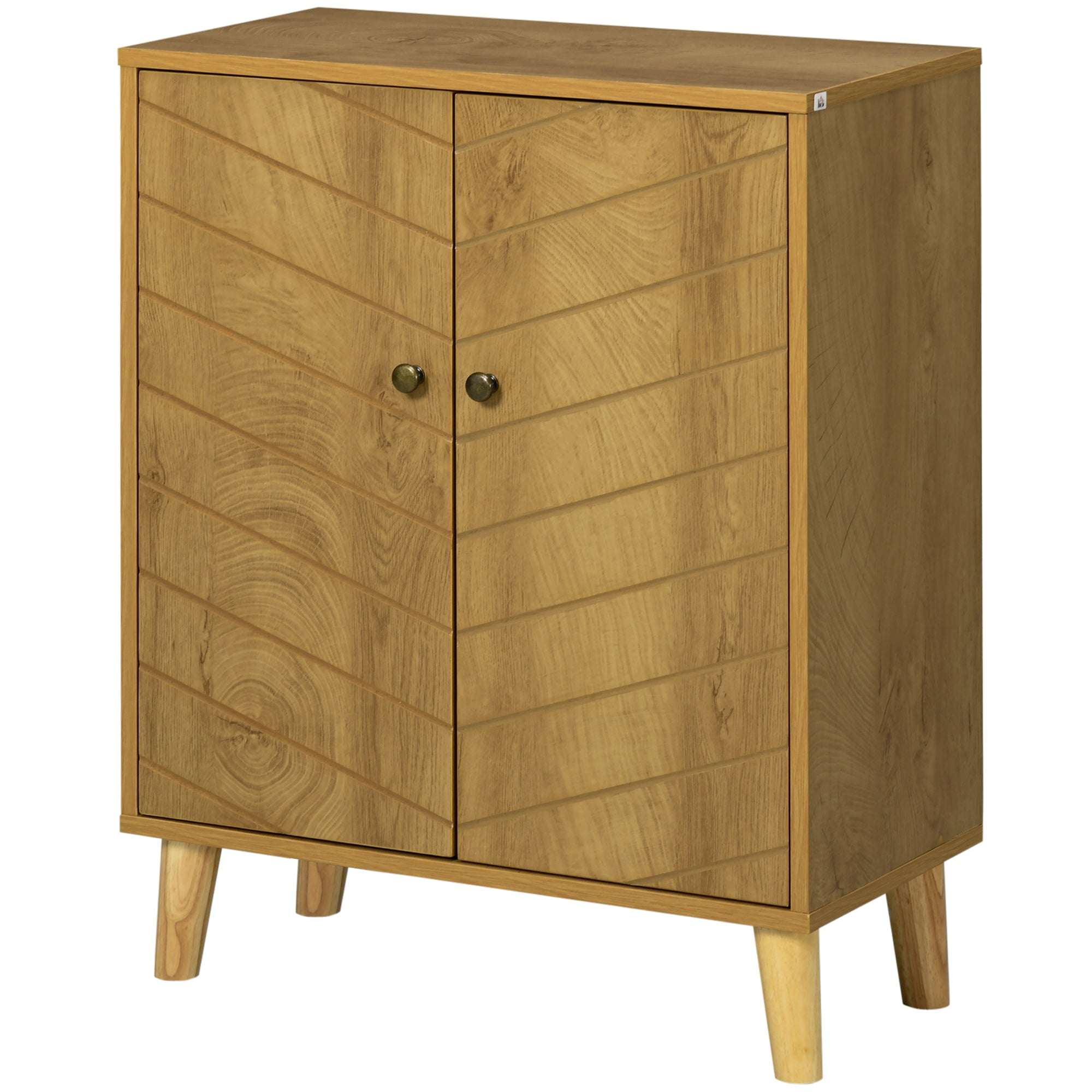 HOMCOM Vintage Storage Cabinet with Double Chevron Doors and Pine Wood Legs, Side Cabinet for Living Room, Kitchen, Bedroom, Natural Wood Effect