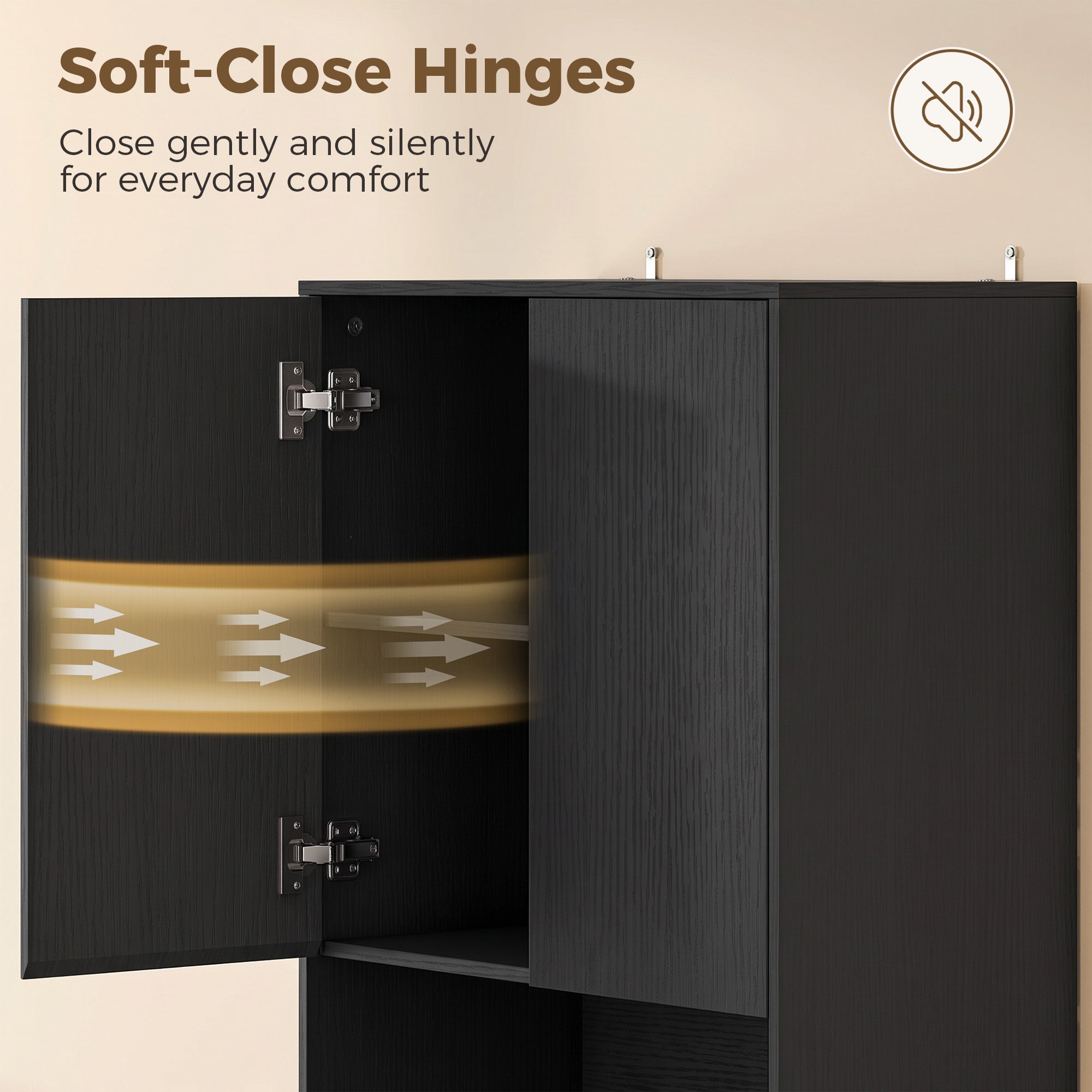 170 cm Tall Kitchen Cupboard, Pantry Storage Cabinet with Soft-Close Hinges, Freestanding Kitchen Cabinet with 2 Cupboards, 2 Open Shelves and Adjustable Shelves, Black Wood Effect