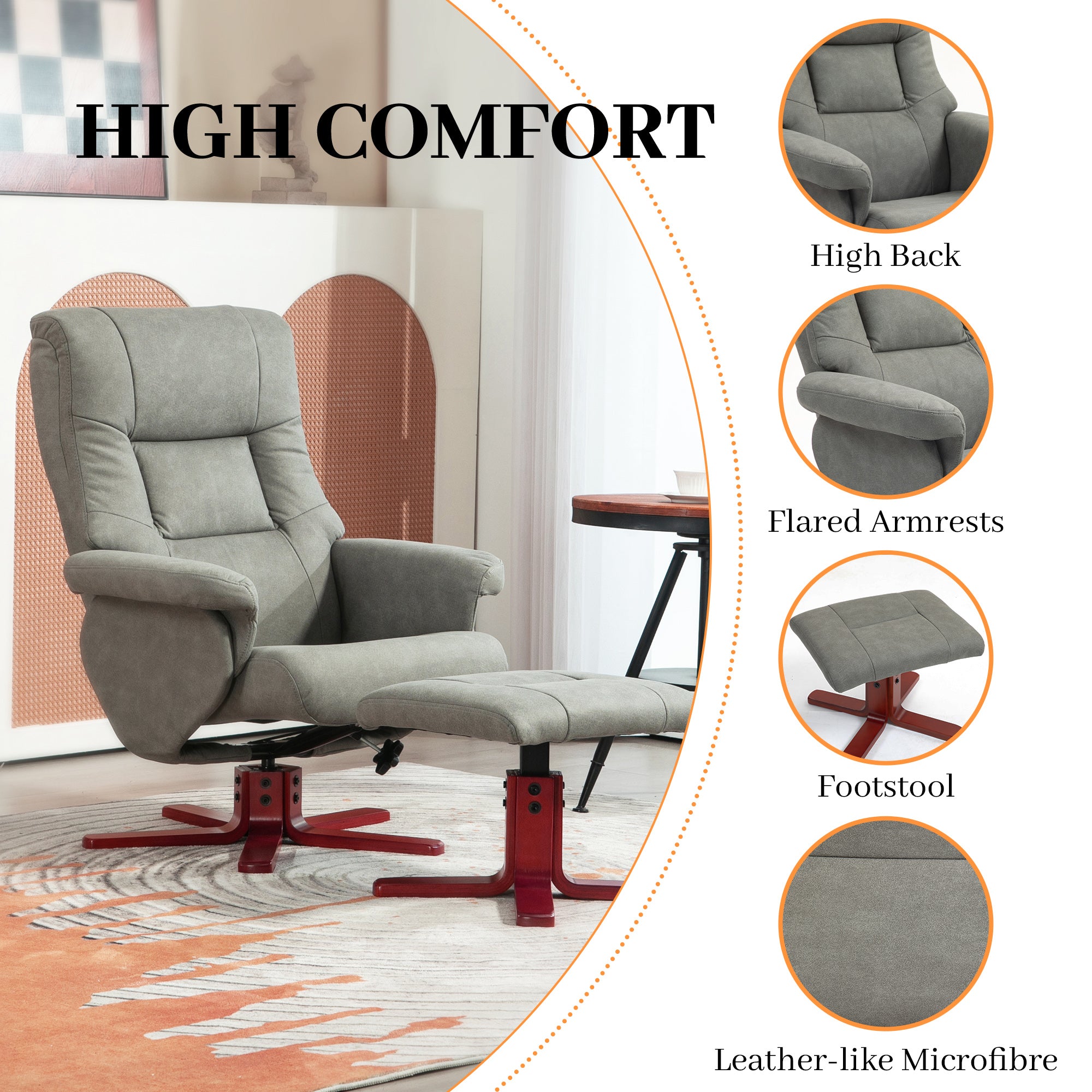 HOMCOM Recliner Chair with Footstool, Upholstered Armchair with Adjustable Backrest, Leisure Lounge Chair for Living Room, Bedroom, Grey
