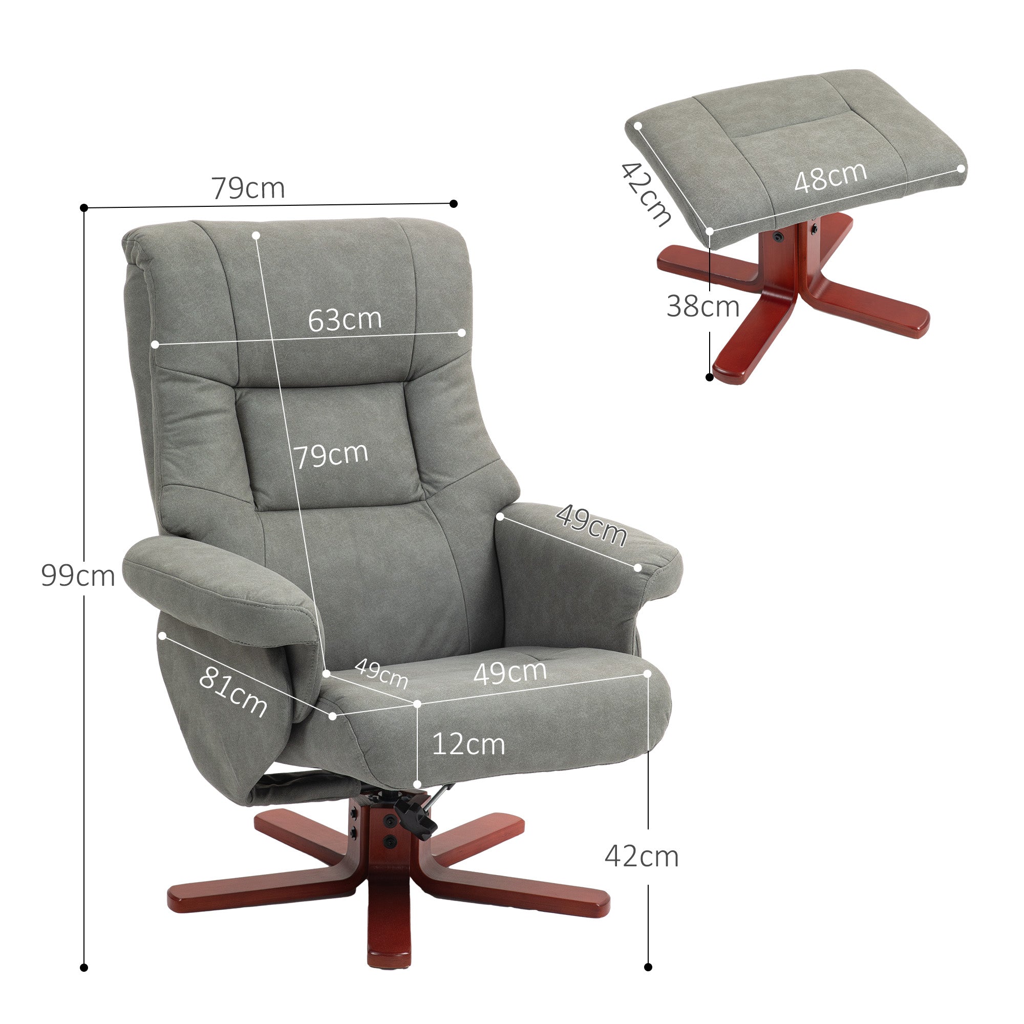 HOMCOM Recliner Chair with Footstool, Upholstered Armchair with Adjustable Backrest, Leisure Lounge Chair for Living Room, Bedroom, Grey