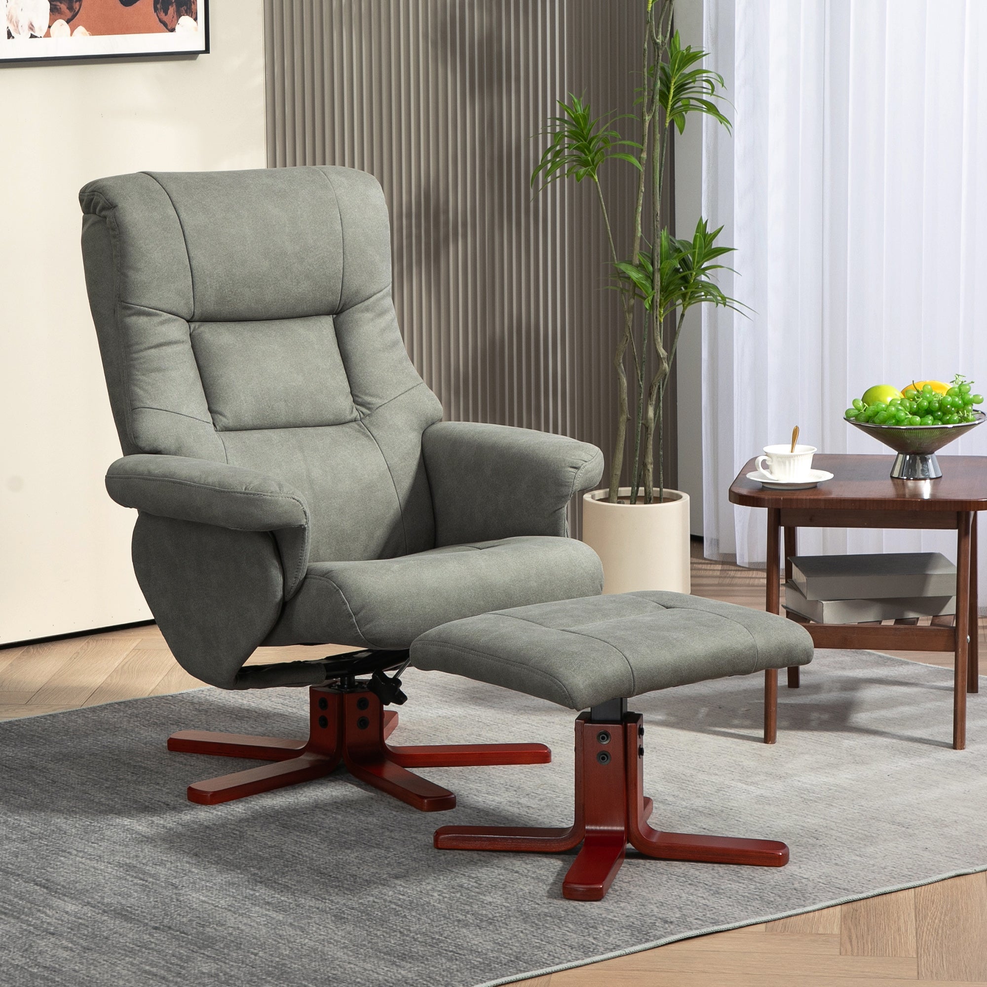 HOMCOM Recliner Chair with Footstool, Upholstered Armchair with Adjustable Backrest, Leisure Lounge Chair for Living Room, Bedroom, Grey