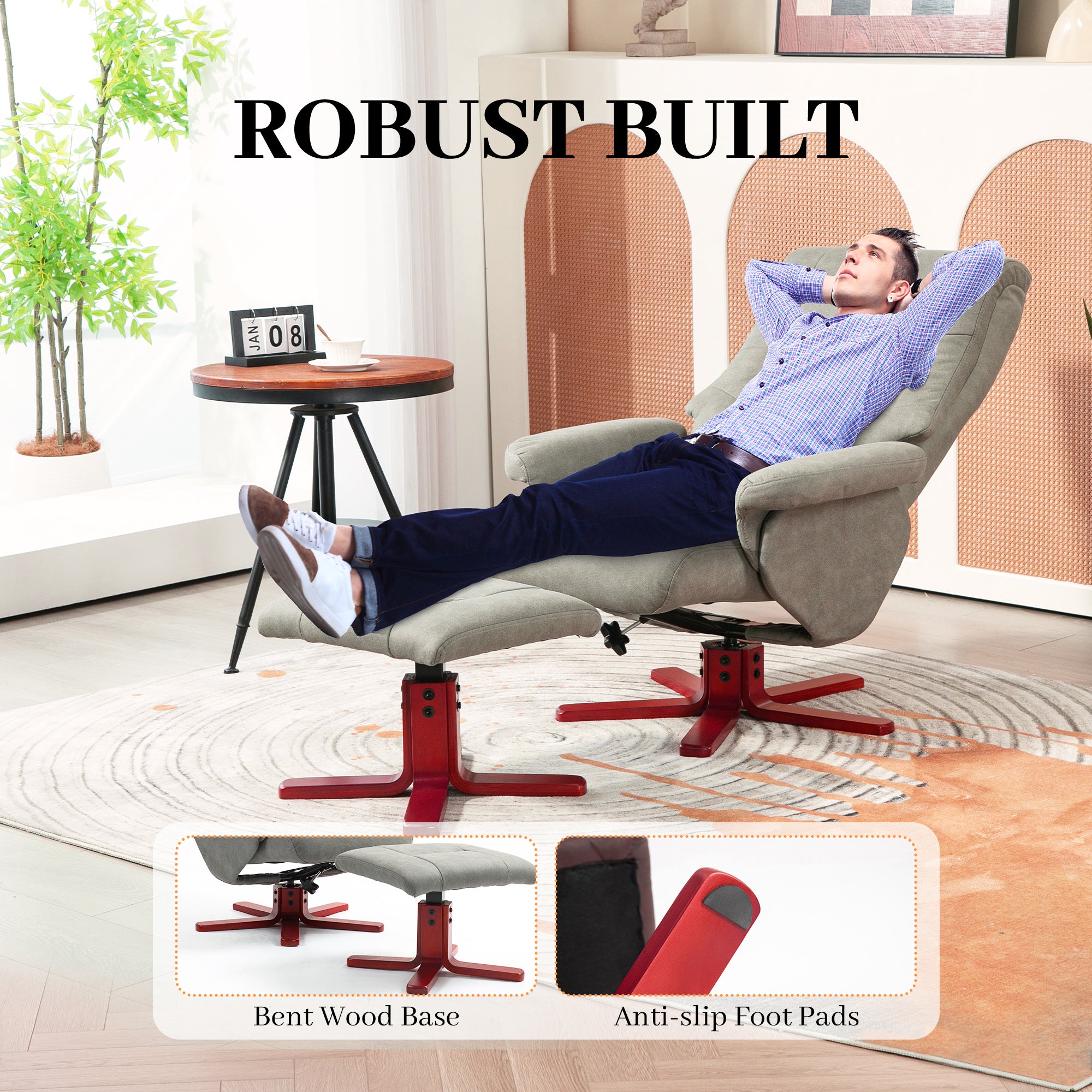HOMCOM Recliner Chair with Footstool, Upholstered Armchair with Adjustable Backrest, Leisure Lounge Chair for Living Room, Bedroom, Grey