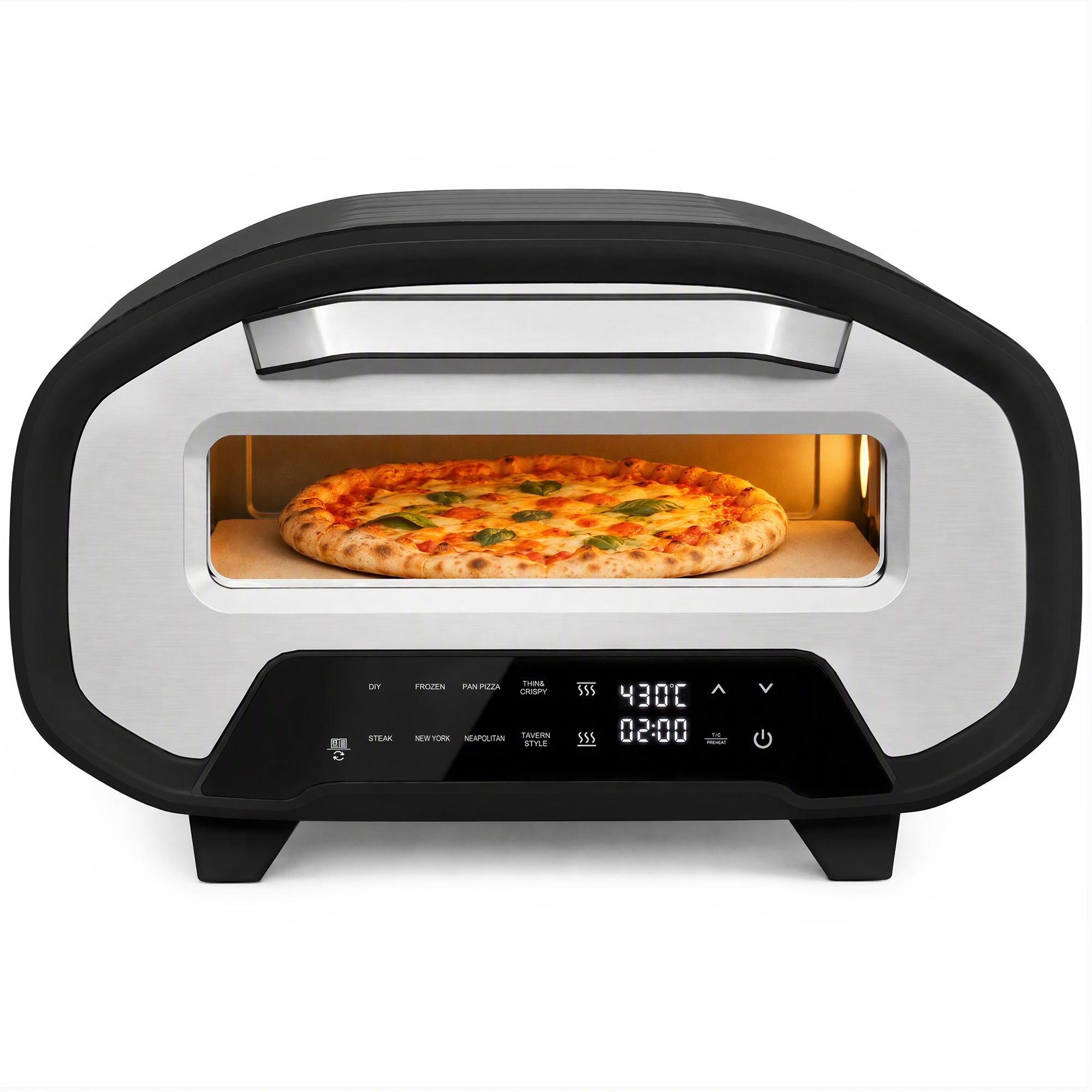 Pizza Oven Indoor, 12 Inch Electric Countertop Pizza Maker with 8 Preset Modes, 430°C, Timer, Ceramic Stone, LCD Touch Control, 2200W