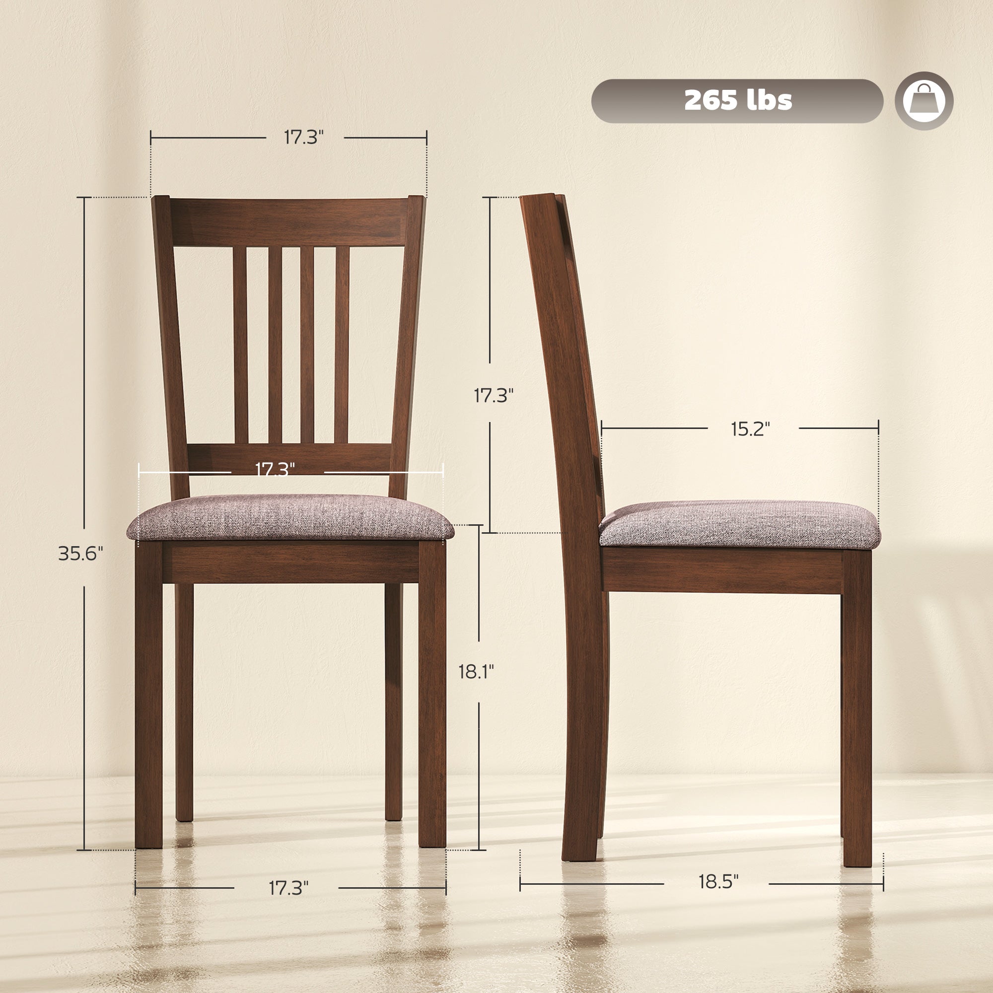 Modern Dining Chairs Set of 2, Linen Fabric Upholstered Kitchen Chairs with Rubberwood Legs for Dining Room, Living Room, Brown and Light Brown