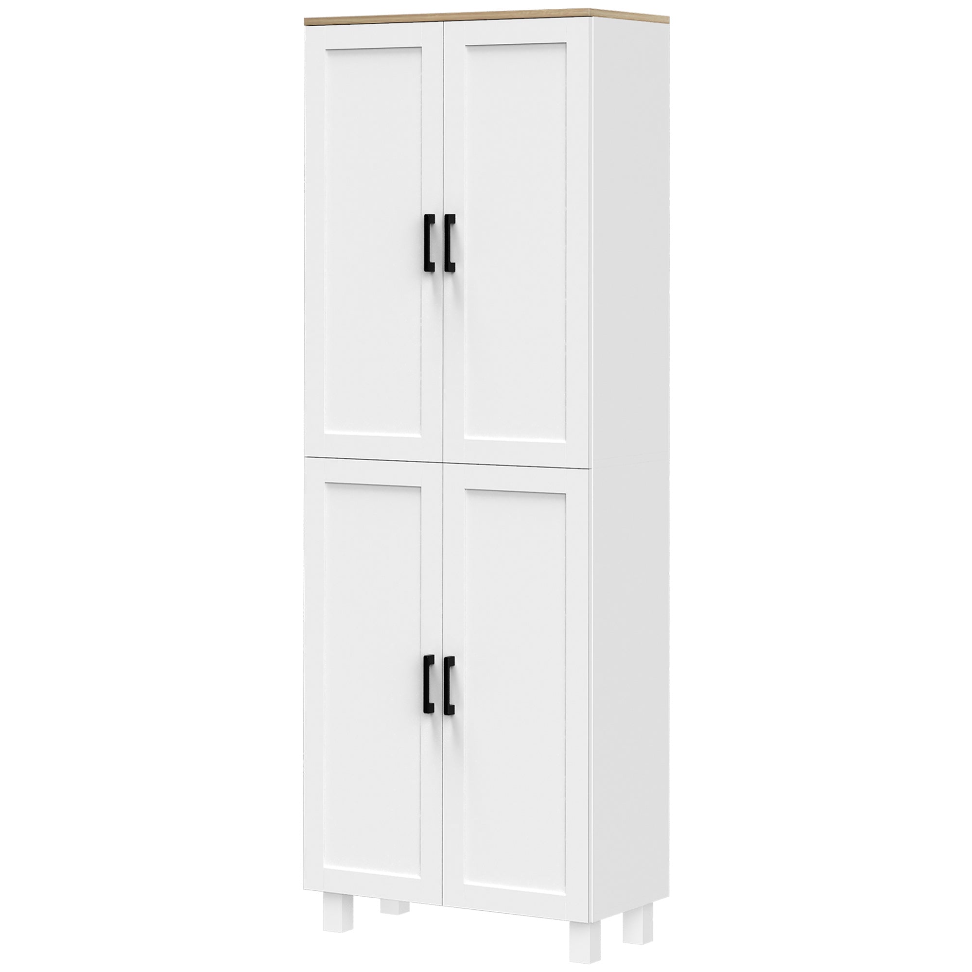 Freestanding Kitchen Cupboard, 4-Door Storage Cabinet with Adjustable Shelves, Modern Kitchen Pantry for Dining Room, 170cm, White Embossed Wood Grain