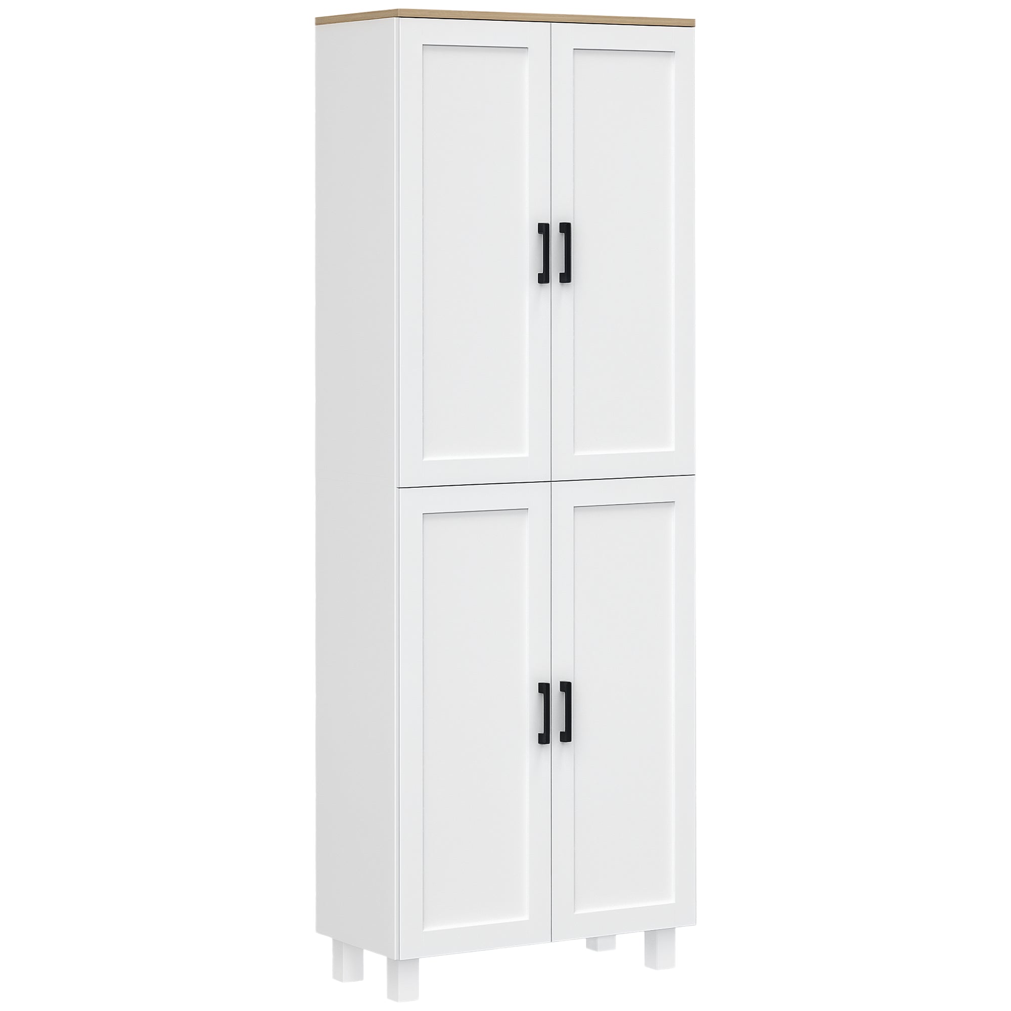 Freestanding Kitchen Cupboard, 4-Door Storage Cabinet with Adjustable Shelves, Modern Kitchen Pantry for Dining Room, 170cm, White Embossed Wood Grain