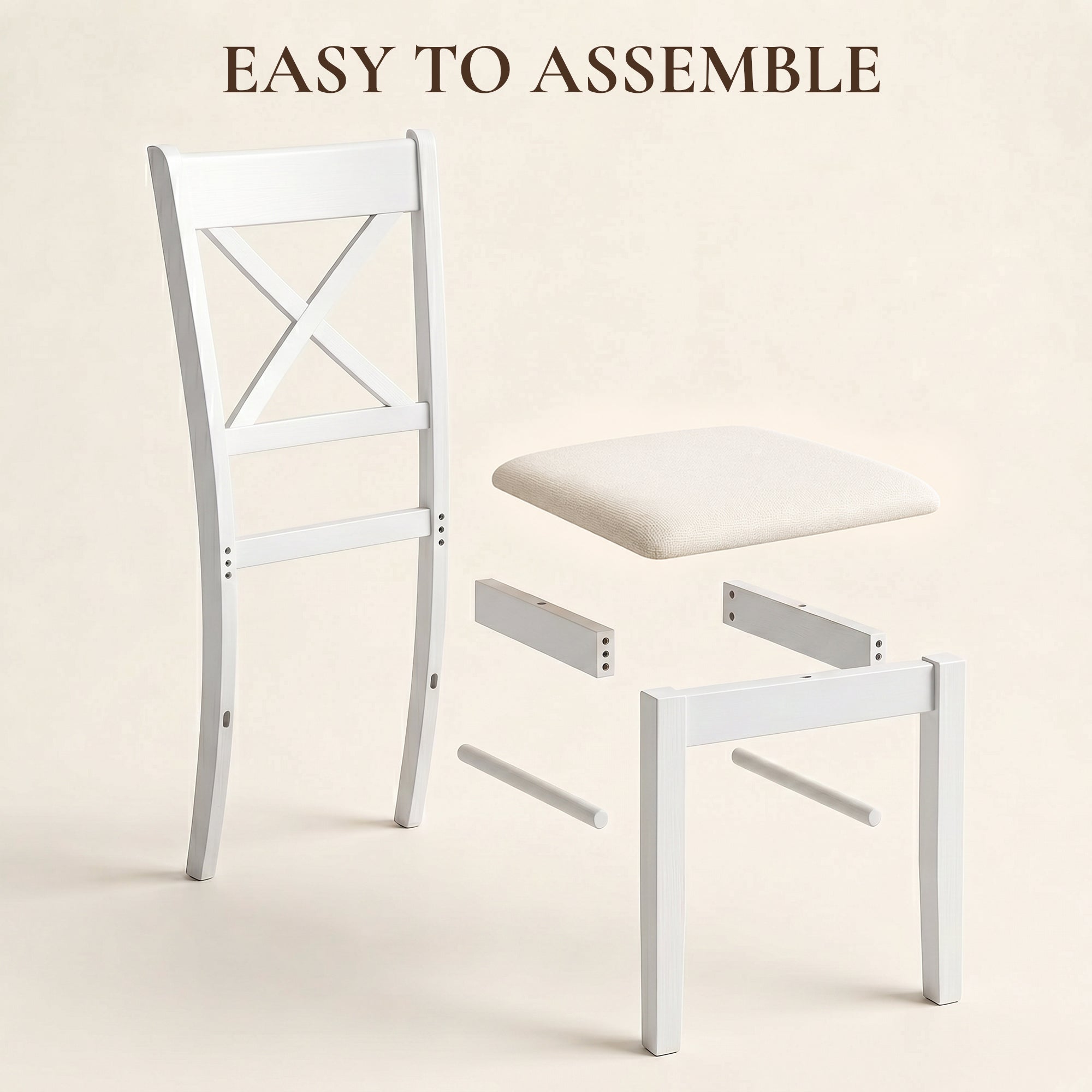 Dining Chairs Set of 2, Upholstered Kitchen Chairs with Rubberwood Frame, Padded Seat and X-Back for Living Room, Dining Room, Kitchen, White