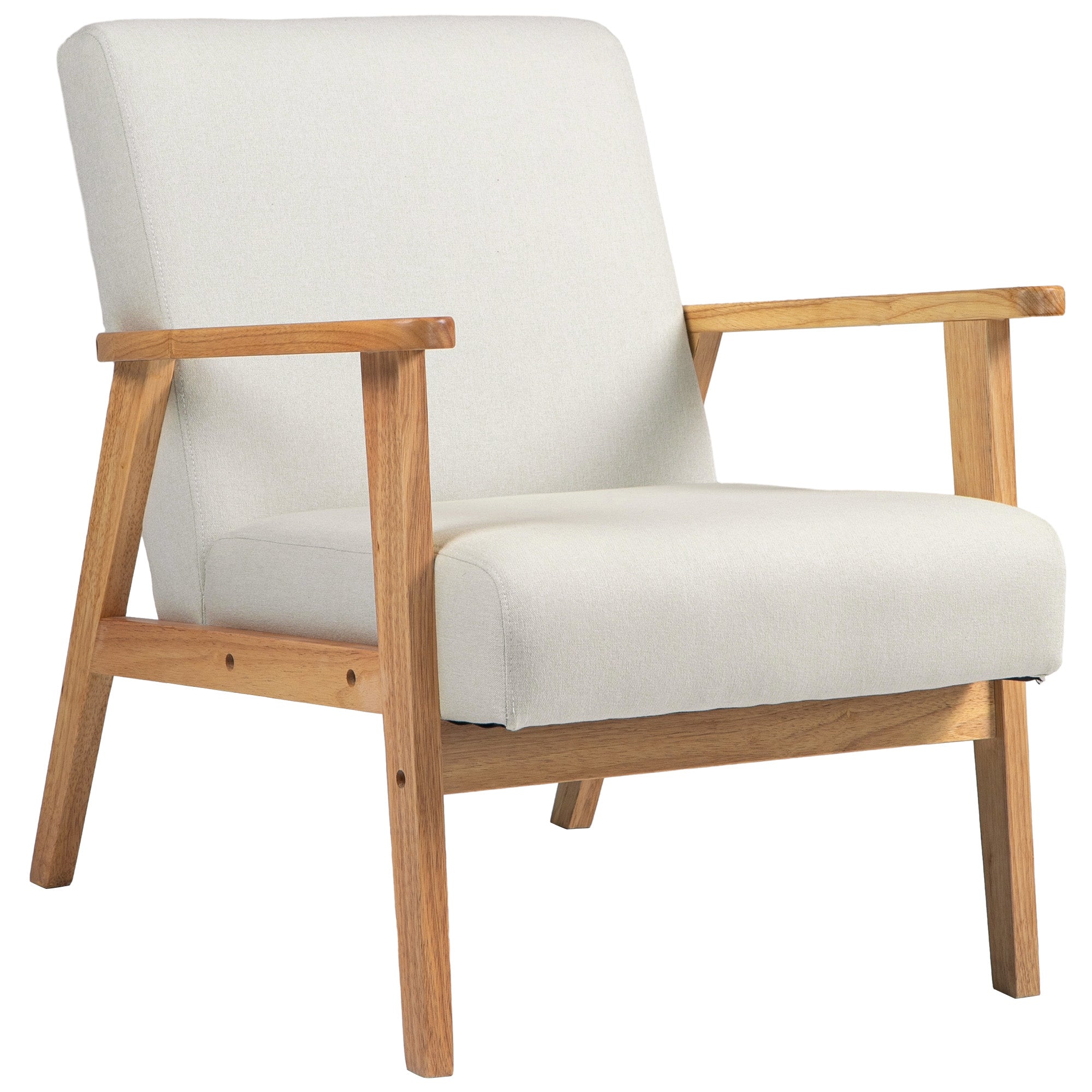 HOMCOM Accent Armchair, Living Room Chair, Wooden Upholstered Single Lounge Chair with Rubber Wood Legs and Padded Seat , Leisure Sofa Chair for Bedroom Office, Cream White