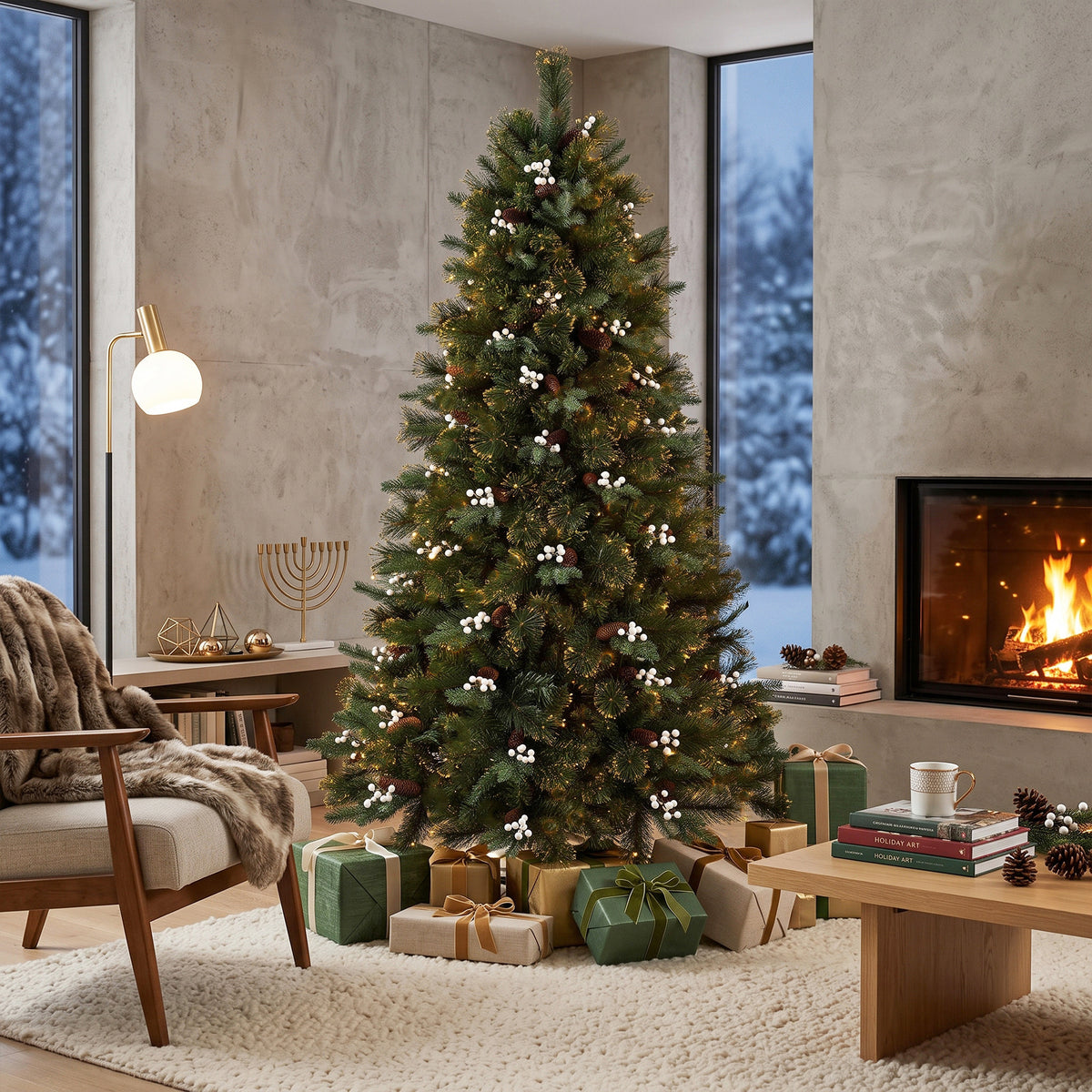 6ft Christmas Tree with 716 Branch Tips, Easy-Assembly Hinged Design, Artificial Full Fir Xmas Tree with Foldable Metal Stand for Home Office Holiday, Green