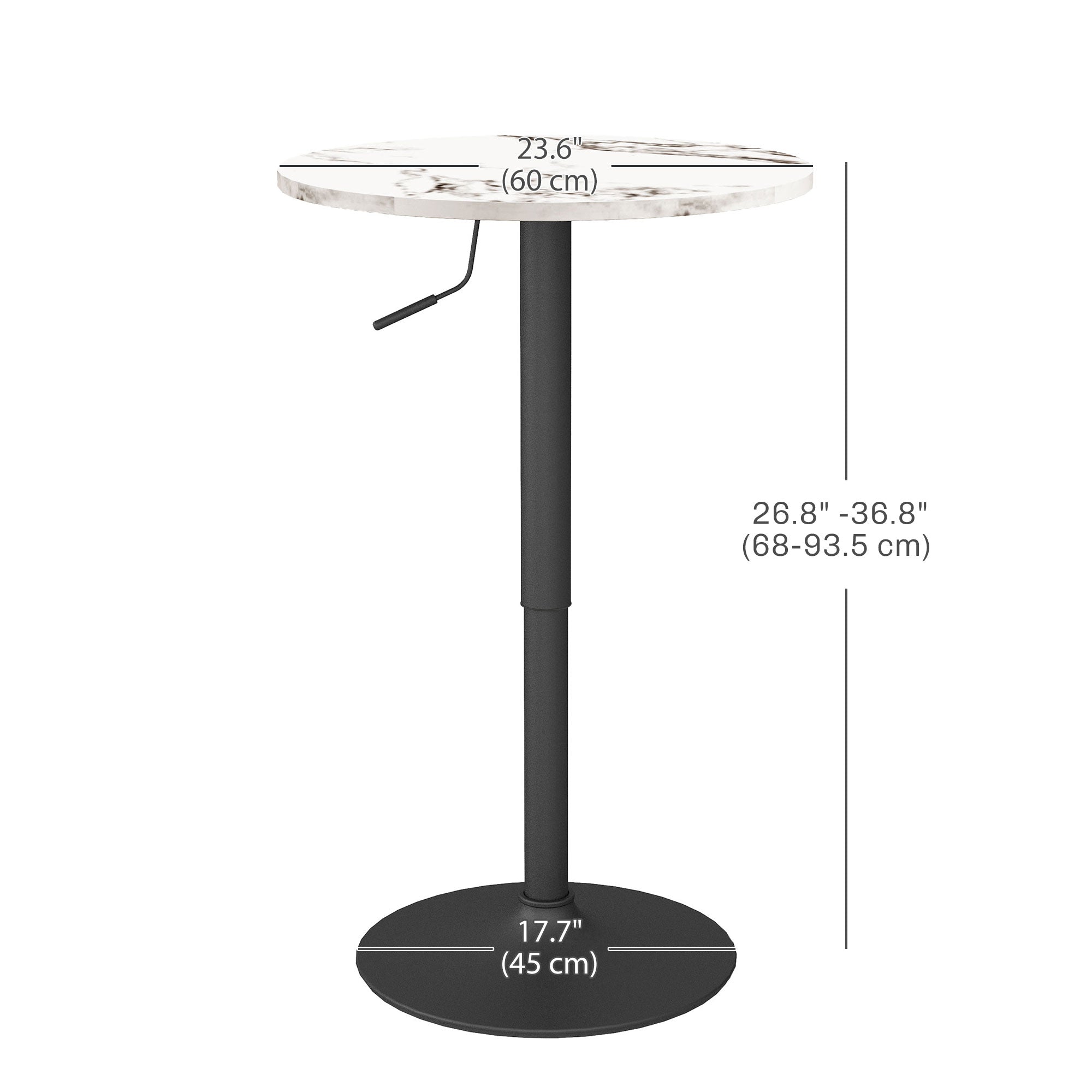 HOMCOM Round Bar Table for 2, Adjustable Pub Table with Steel Base, Modern Bistro Table for Home Bar, Small Dining Room, White Marble