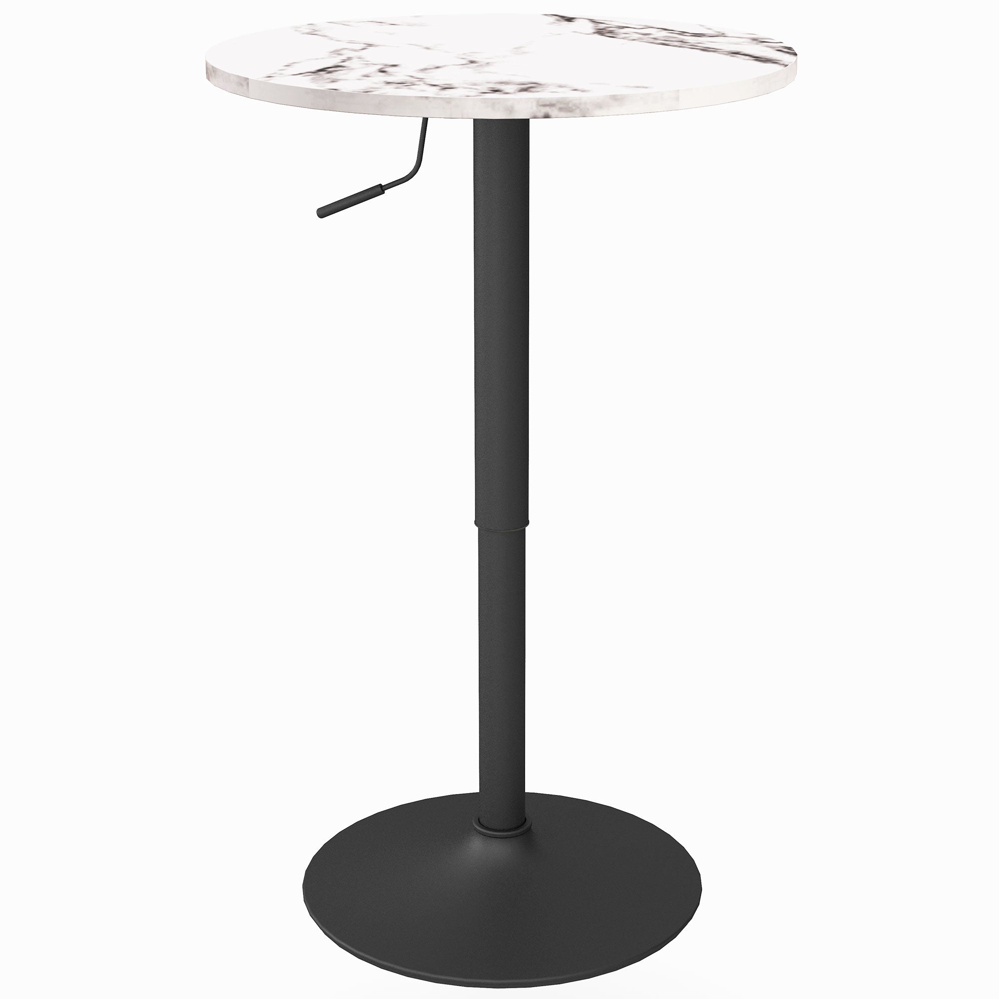 HOMCOM Round Bar Table for 2, Adjustable Pub Table with Steel Base, Modern Bistro Table for Home Bar, Small Dining Room, White Marble