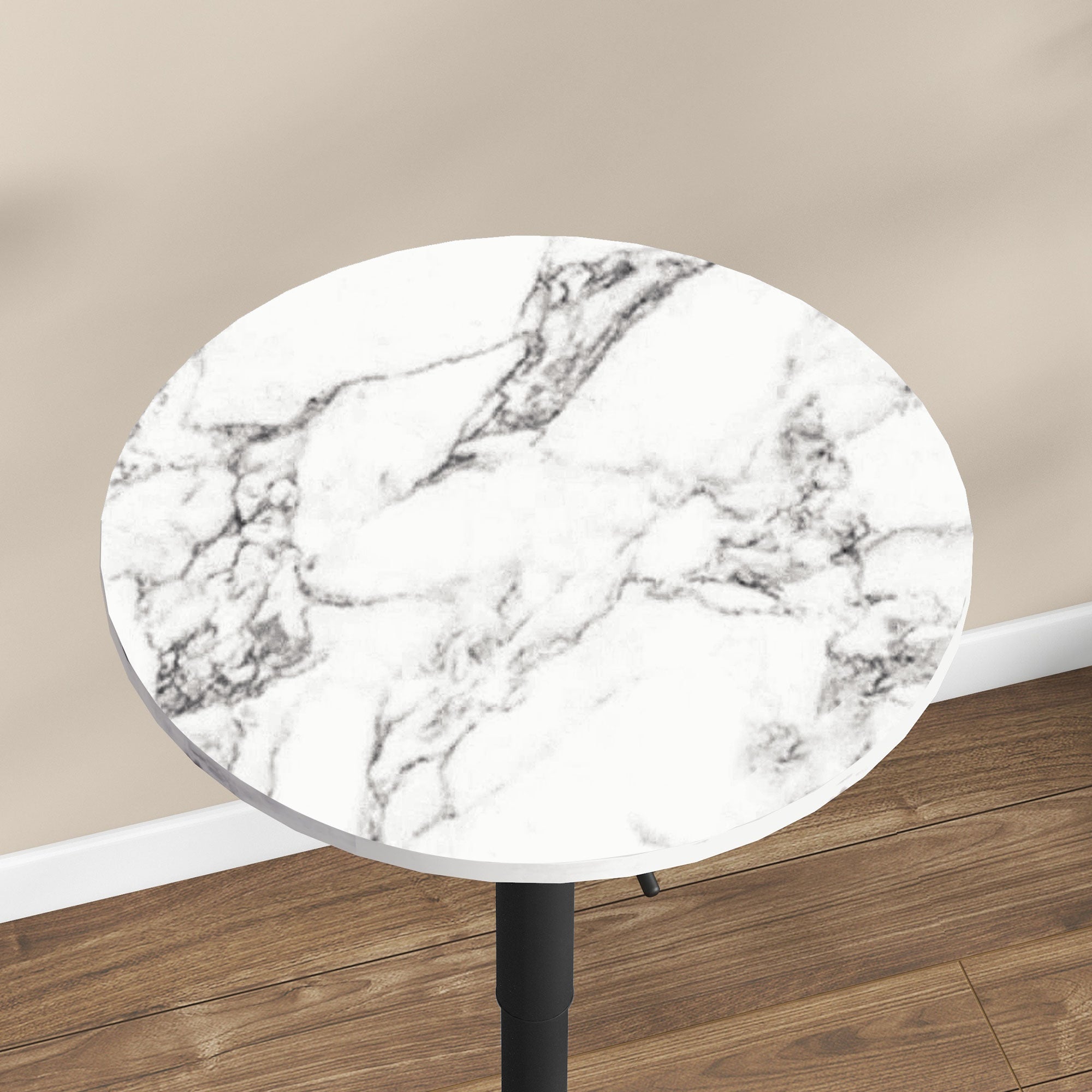 HOMCOM Round Bar Table for 2, Adjustable Pub Table with Steel Base, Modern Bistro Table for Home Bar, Small Dining Room, White Marble