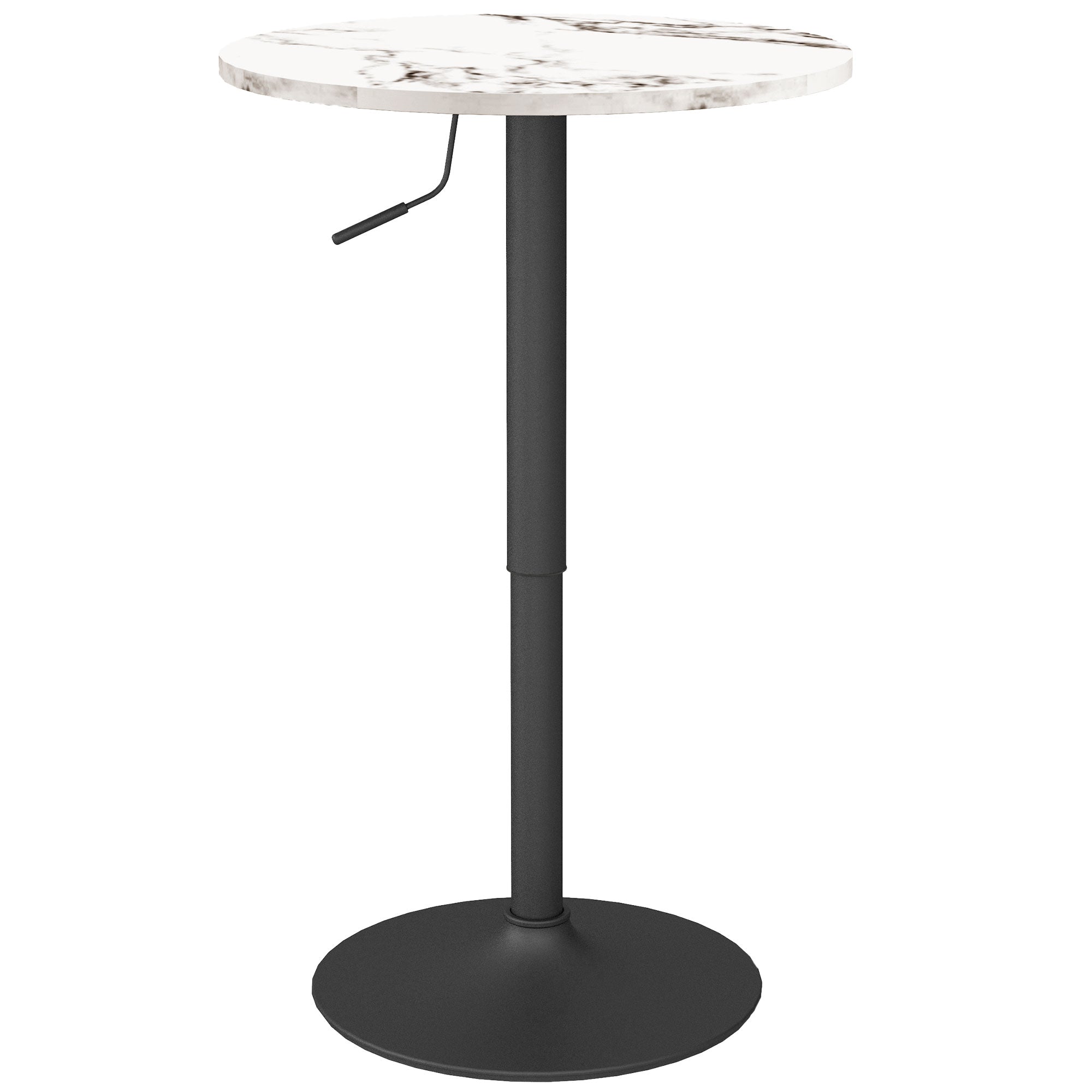 HOMCOM Round Bar Table for 2, Adjustable Pub Table with Steel Base, Modern Bistro Table for Home Bar, Small Dining Room, White Marble