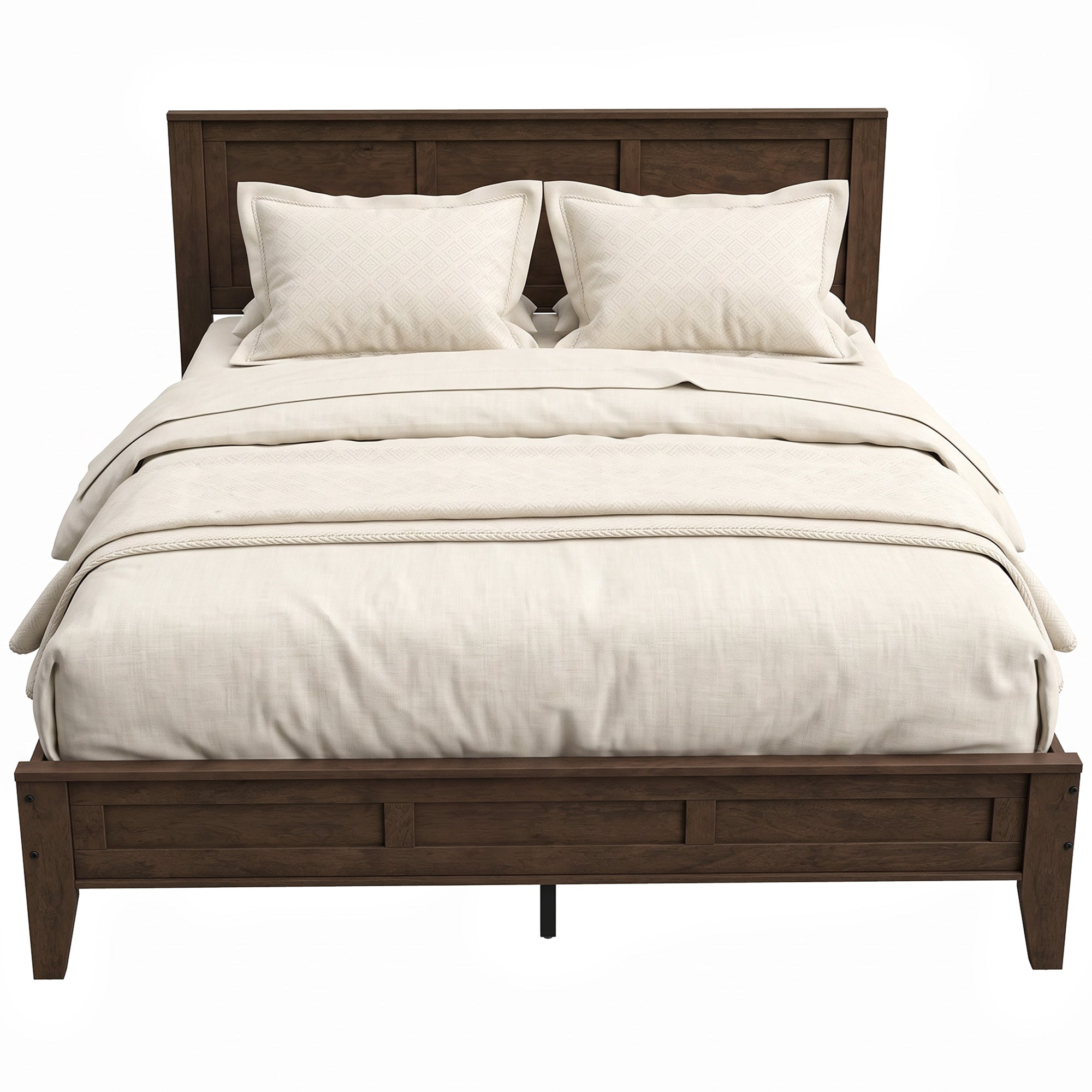 Queen Size Wood Platform Bed Frame with Headboard and Footboard, Mid-Century Bed Frame with Slat Support, Mattress Foundation with Under-Bed Storage, No Box Spring Needed, Easy Assembly, Walnut