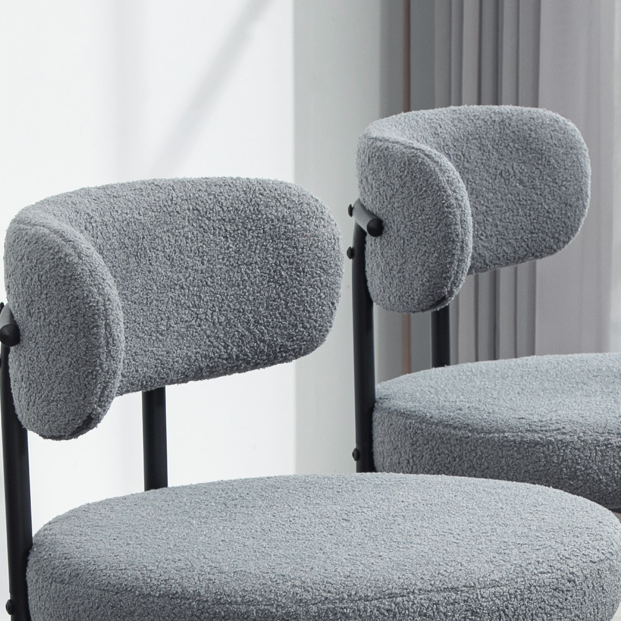 HOMCOM Dining Chairs Set of 2, Modern Kitchen Chairs with Berber Fleece Upholstery and Steel Legs for Living Room, Bedroom, Grey