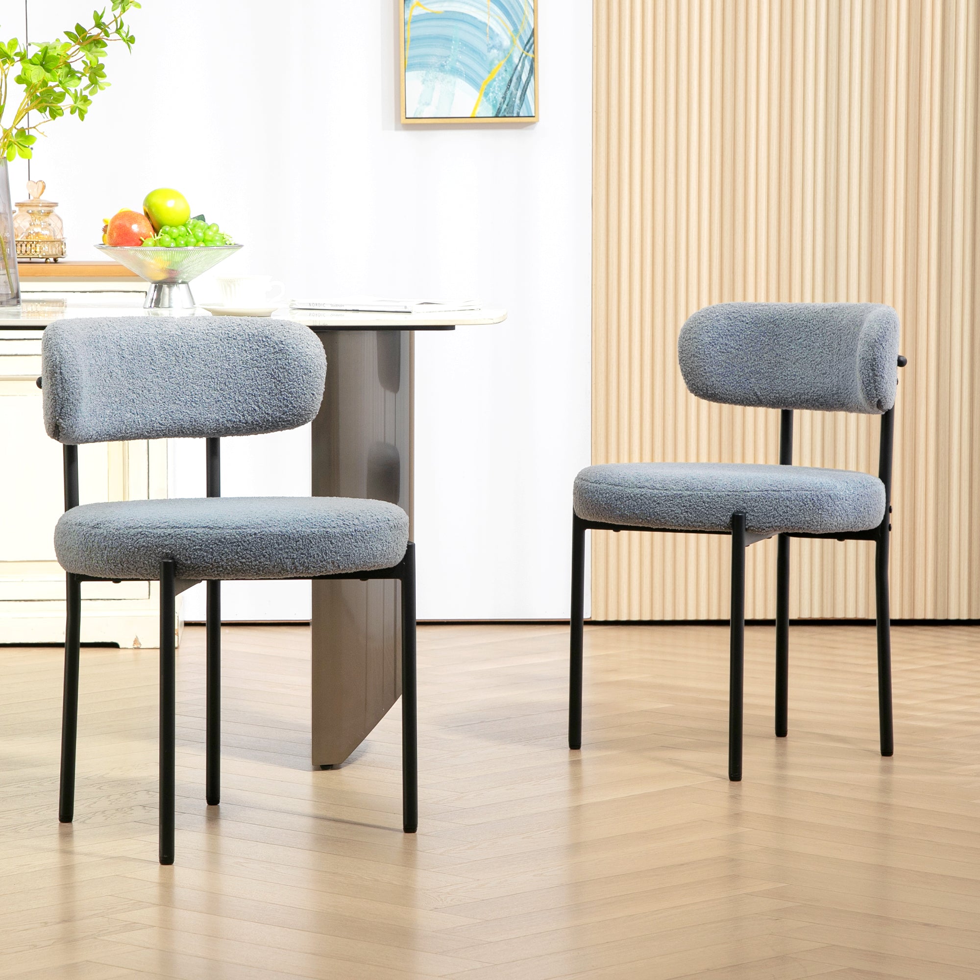 HOMCOM Dining Chairs Set of 2, Modern Kitchen Chairs with Berber Fleece Upholstery and Steel Legs for Living Room, Bedroom, Grey