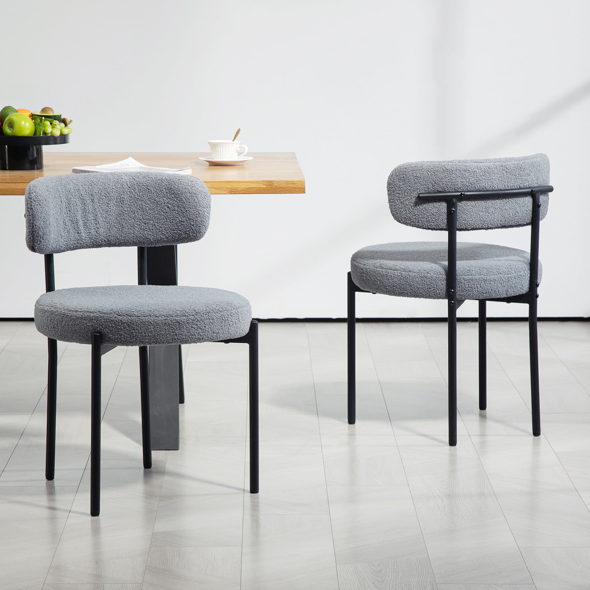 HOMCOM Dining Chairs Set of 2, Modern Kitchen Chairs with Berber Fleece Upholstery and Steel Legs for Living Room, Bedroom, Grey
