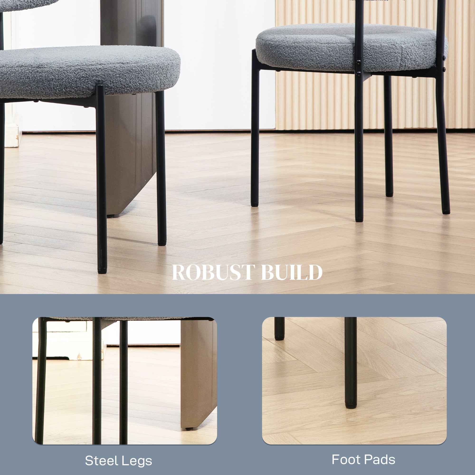 HOMCOM Dining Chairs Set of 2, Modern Kitchen Chairs with Berber Fleece Upholstery and Steel Legs for Living Room, Bedroom, Grey