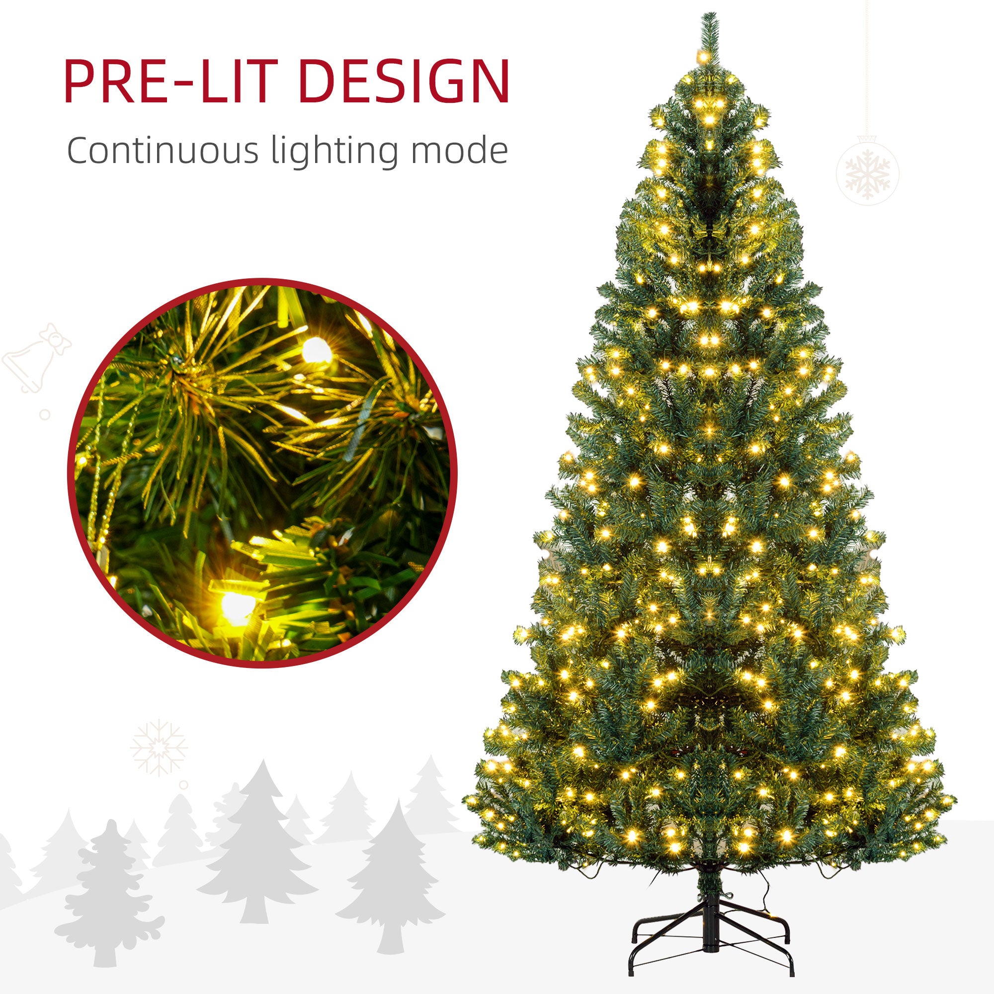 7.5 FT Tall PreLit Artificial Christmas Tree with Realistic Branches 500 Warm White LED Lights Green