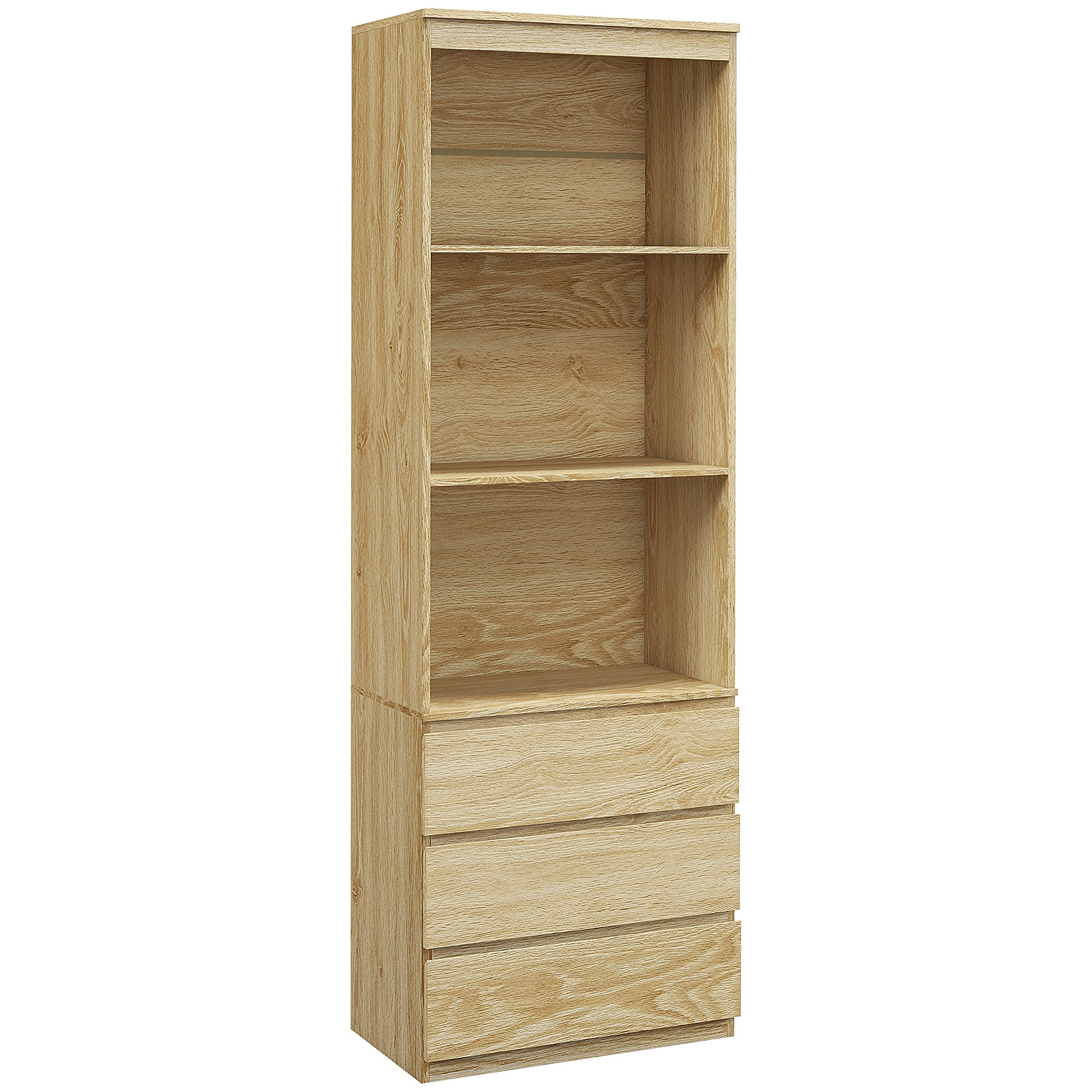 HOMCOM 180cm Tall Bookcase with Storage, Free Standing Bookshelf with 3 Shelves and 3 Drawers, Display Cabinet for Living Room, Home Office, Bedroom, Oak Wood Effect