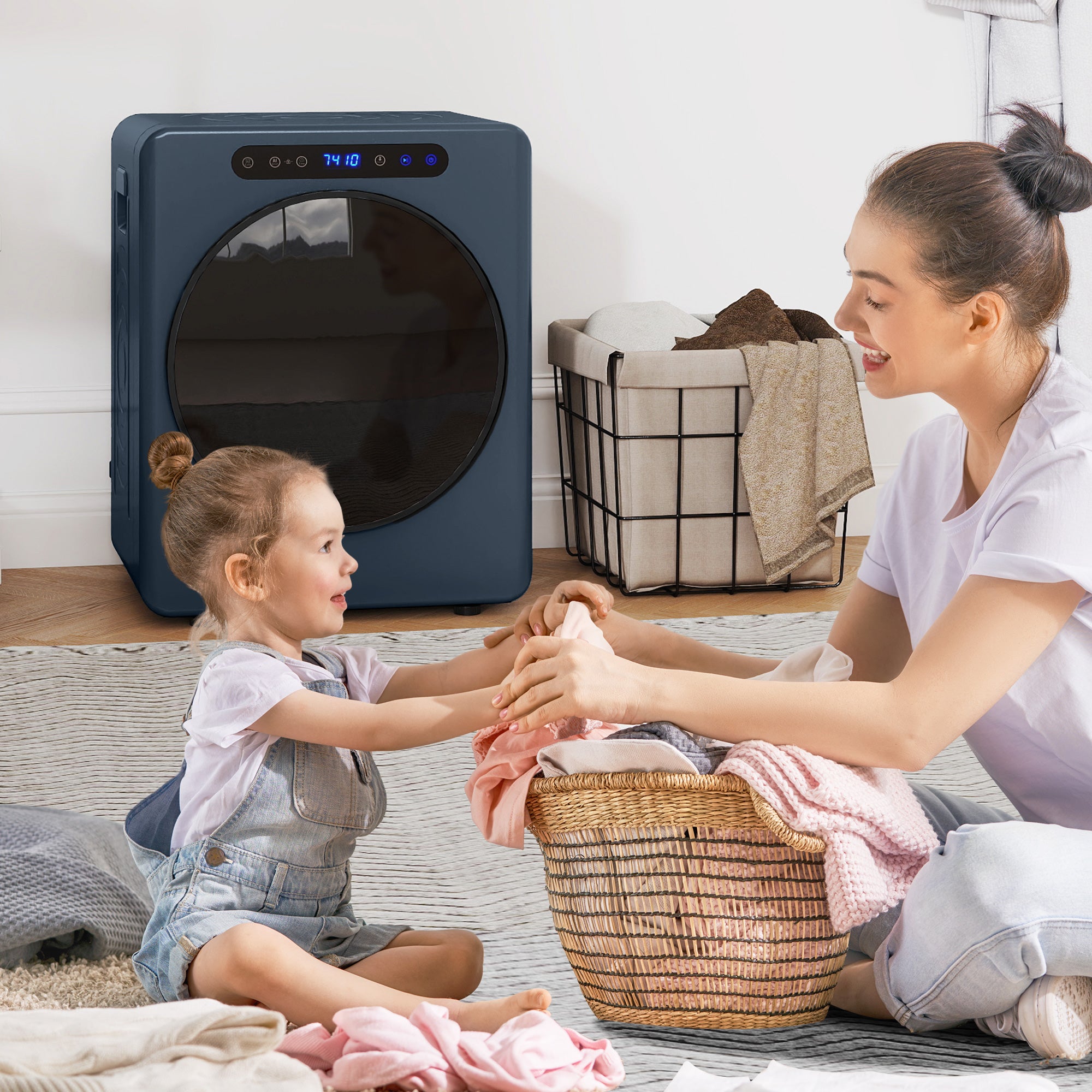 5kg Vented Tumble Dryer, 1000W Compact Freestanding Front Tumble Dryer with Stainless Steel Tub, Timer, 6 Heat Settings, Small Portable Clothes Drying Machine, Blue