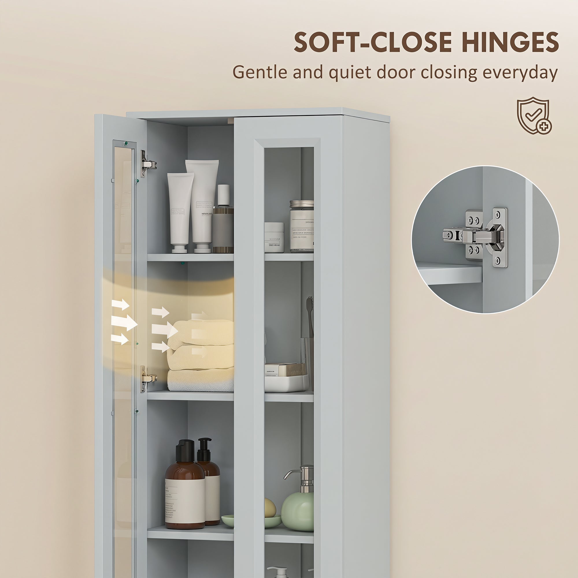 Tall Bathroom Storage Cabinet, 6-Tier Slim Freestanding Bathroom Cabinet with Adjustable Shelf, 4 Soft-Close Doors, Storage Unit for Small Space, 38 x 26 x 160 cm, Dusty Blue