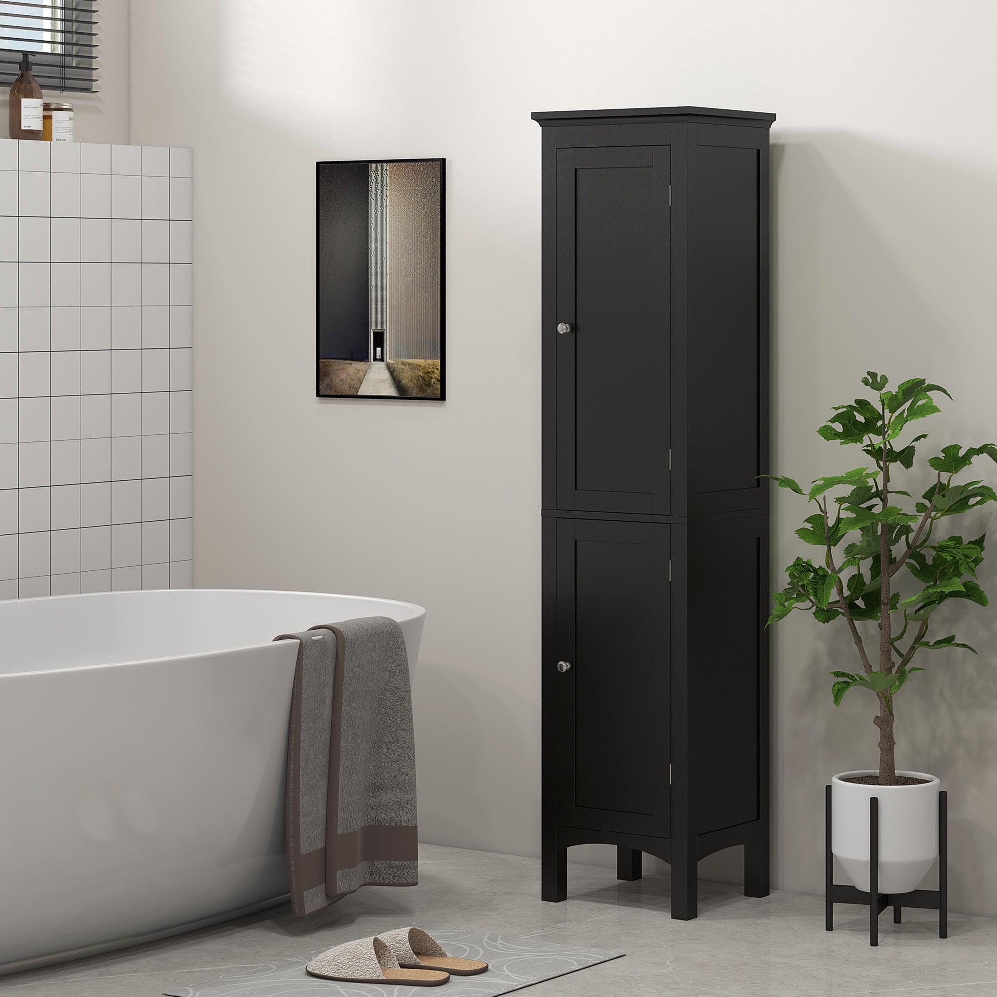 kleankin Bathroom Tall Cabinet, Freestanding Storage Organizer with Adjustable Shelves and 2 Doors, Black