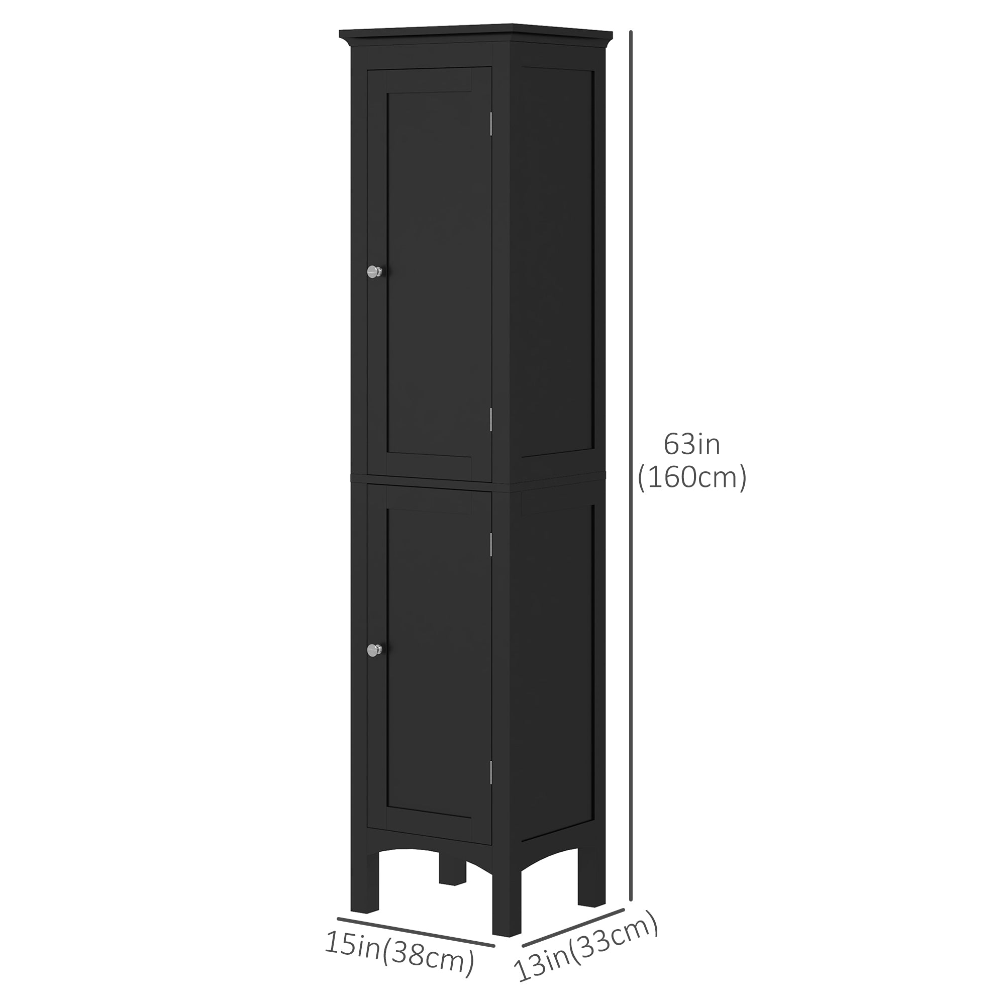 kleankin Bathroom Tall Cabinet, Freestanding Storage Organizer with Adjustable Shelves and 2 Doors, Black