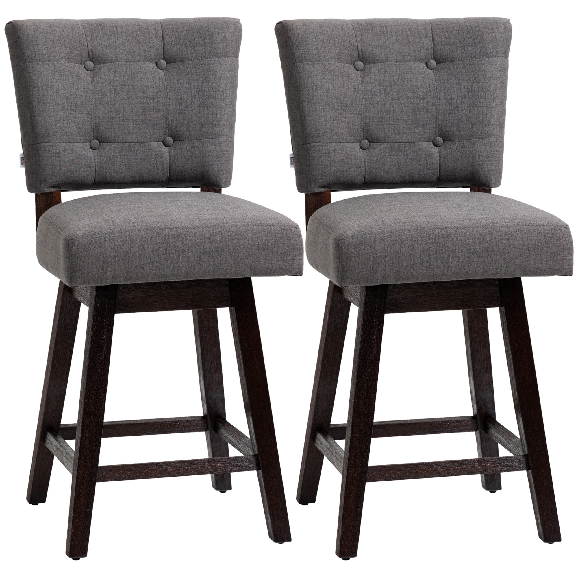 Set of 2 Tufted Bar Stool Chairs Grey