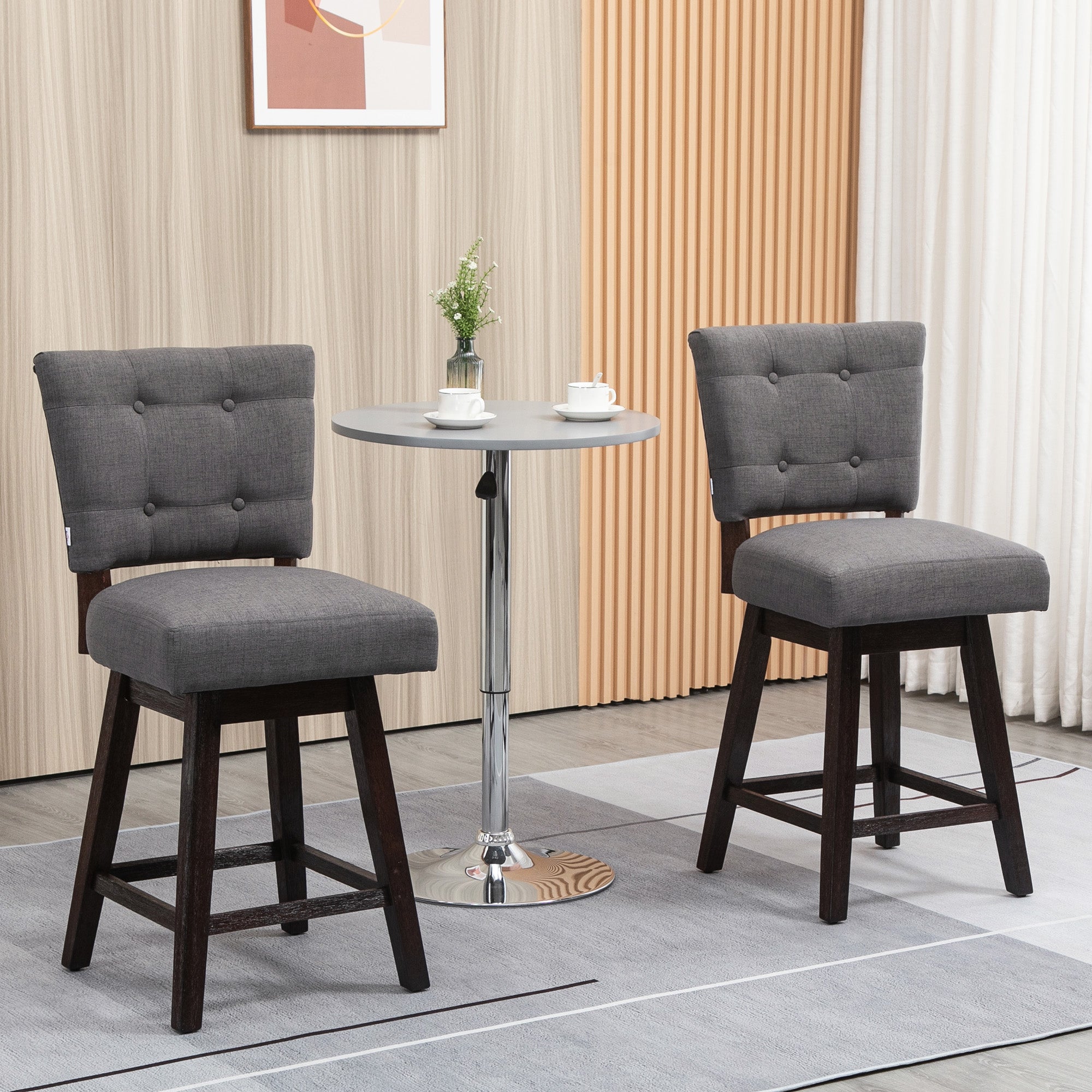 Set of 2 Tufted Bar Stool Chairs Grey