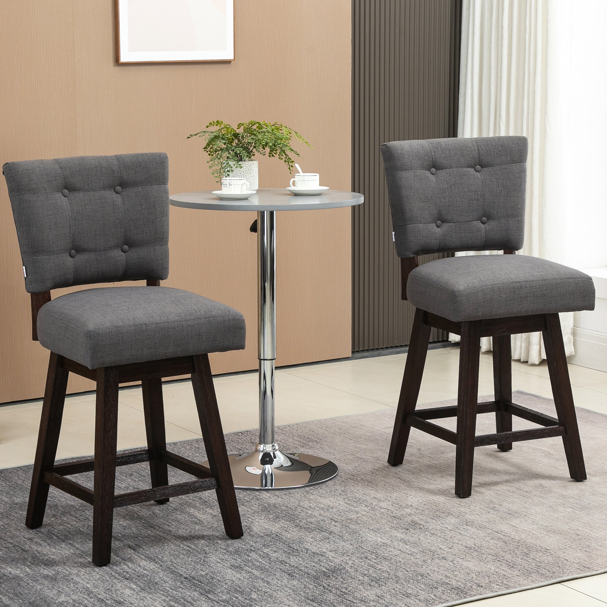 Set of 2 Tufted Bar Stool Chairs Grey