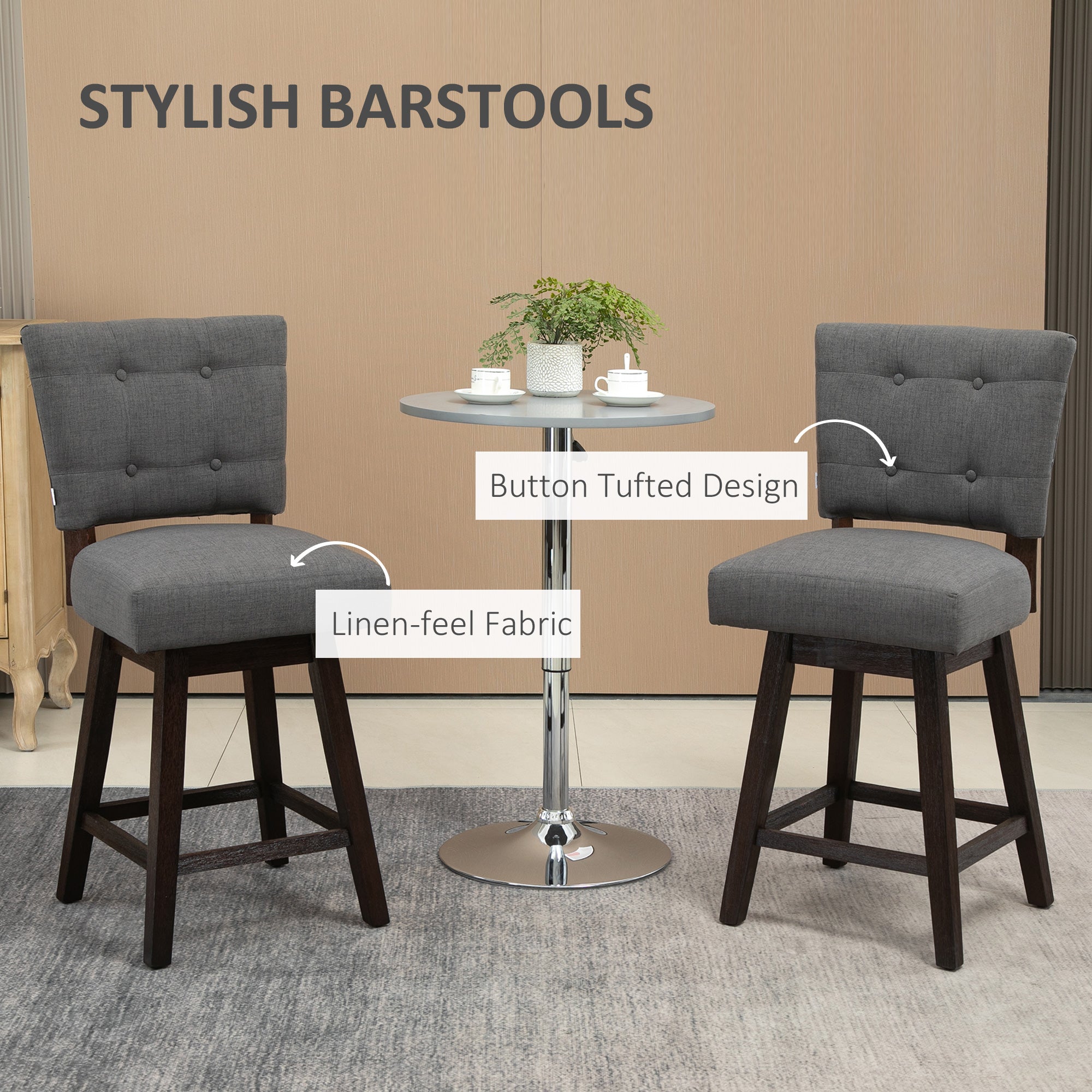 Set of 2 Tufted Bar Stool Chairs Grey