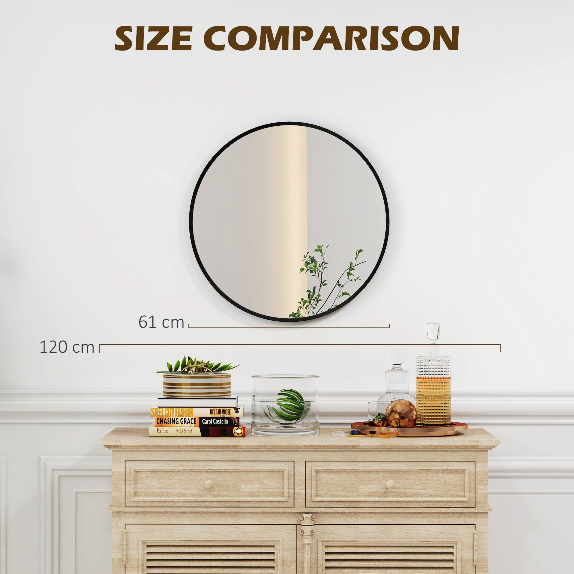 HOMCOM 24" Round Wall Mirror, Bathroom Mirror for Living Room, Bedroom, Entryway, Home Decor, Black