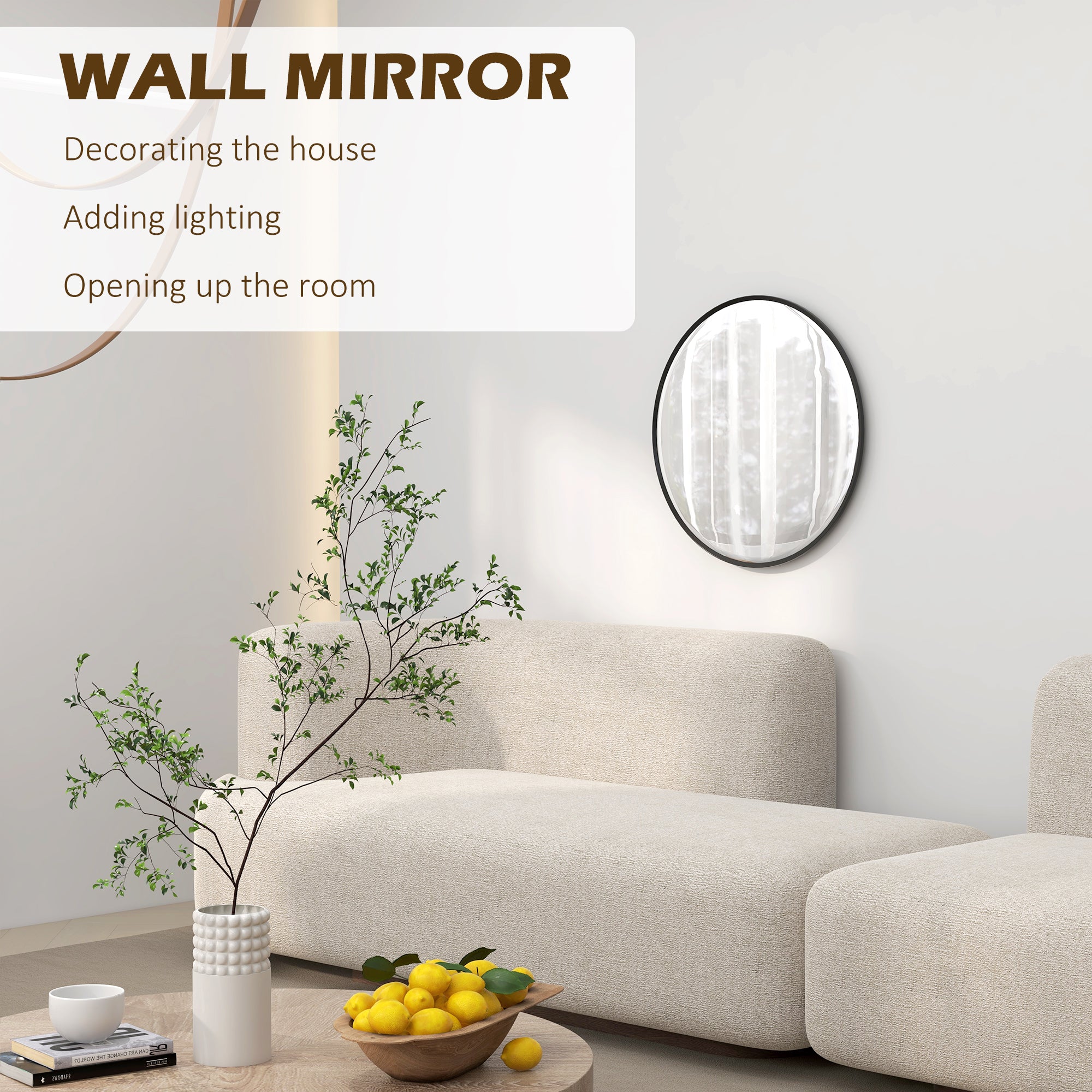 HOMCOM 24" Round Wall Mirror, Bathroom Mirror for Living Room, Bedroom, Entryway, Home Decor, Black