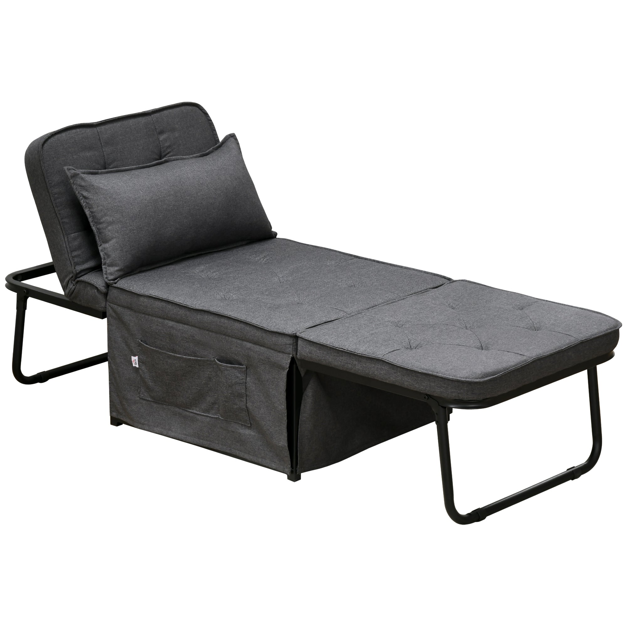 HOMCOM Folding Chair Bed, 4-in-1 Convertible Sleeper Chair with Adjustable Backrest, Pillow, Side Pockets, Armchair for Bedroom, Living Room, Charcoal Grey