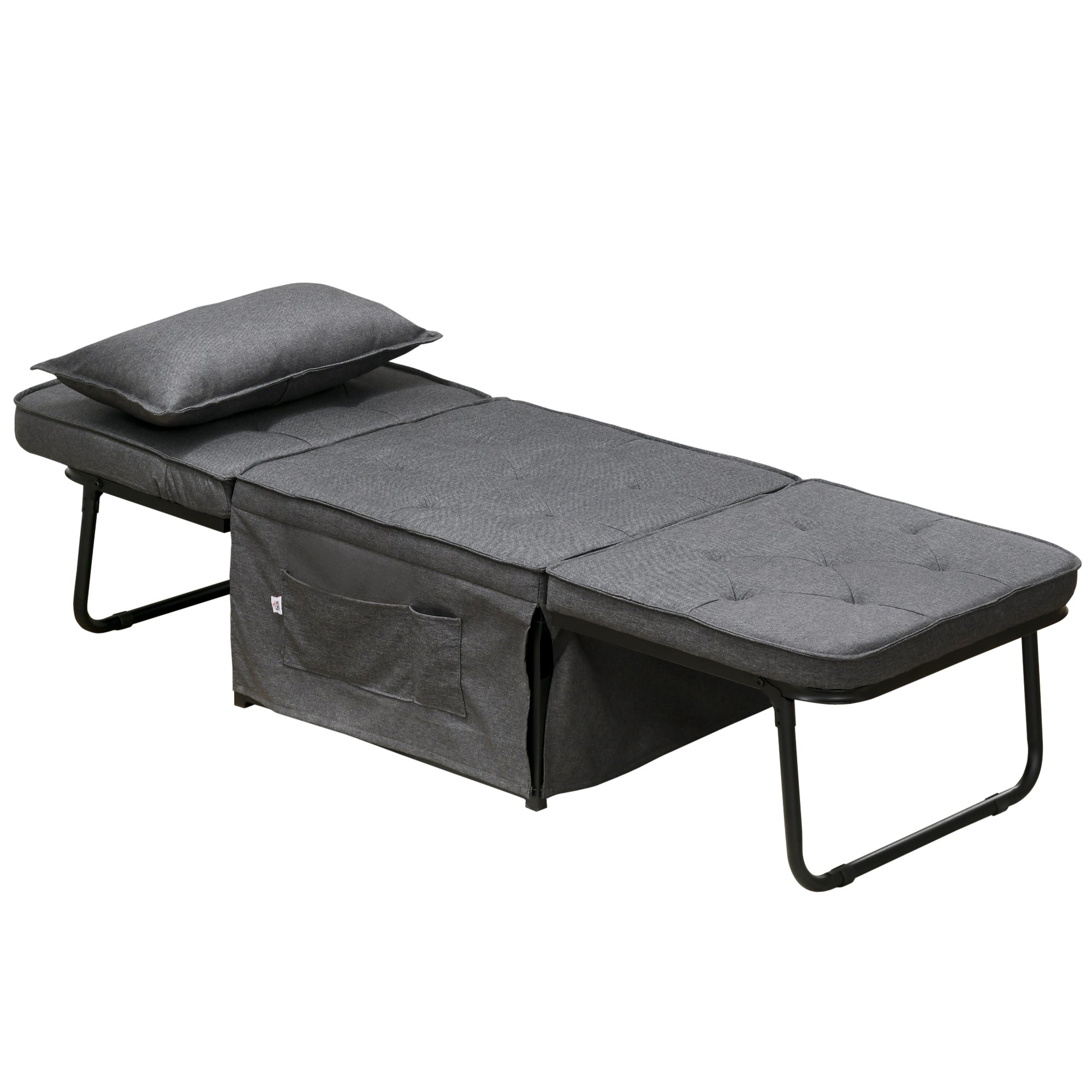 HOMCOM Folding Chair Bed, 4-in-1 Convertible Sleeper Chair with Adjustable Backrest, Pillow, Side Pockets, Armchair for Bedroom, Living Room, Charcoal Grey