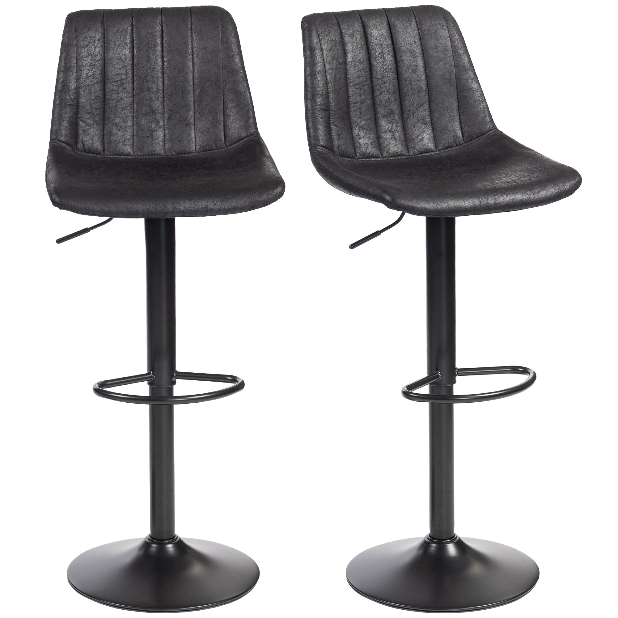 Modern Bar Stools Set of 2, Height Adjustable Swivel Bar Chairs with Backrest, Gas Lift and Footrest, Leathaire Barstools for Breakfast Counter, Kitchen Island, Black