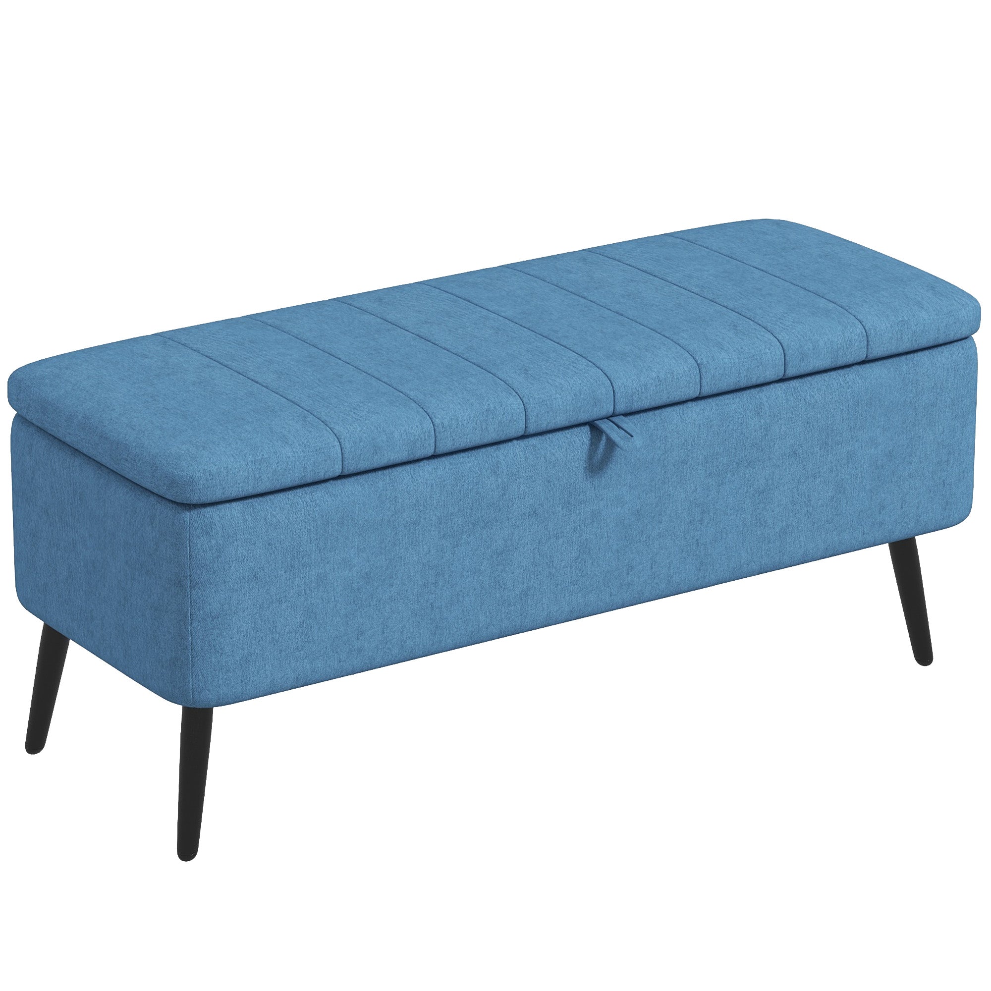 HOMCOM Storage Ottoman with Flip Top, Rectangular Upholstered Bench, Linen Fabric Footstool with Steel Legs for Living Room, Bedroom, Dark Blue