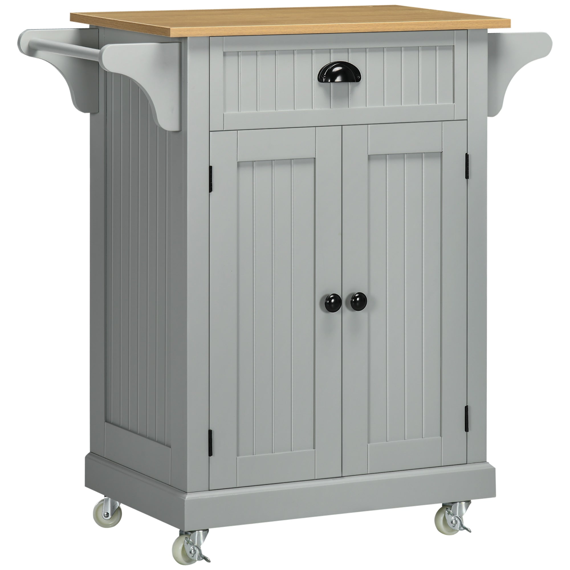 HOMCOM Rolling Kitchen Island with Storage, Kitchen Cart with Drawer, 2 Towel Racks and Cupboard for Dining Room, Grey