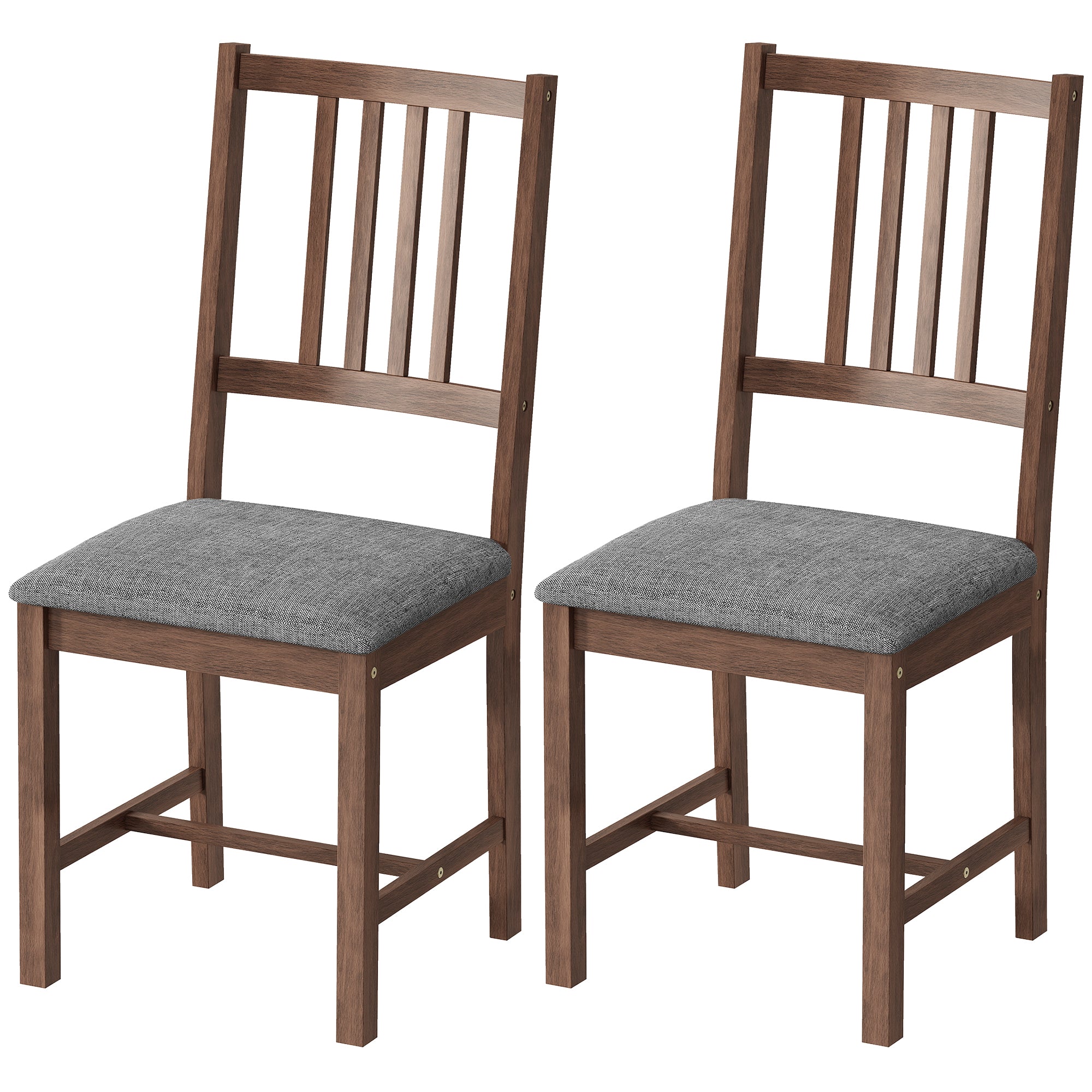 Wooden Dining Chairs Set of 2, Mid-Century Modern Upholstered Kitchen Chairs with Slat Backrest, Rubberwood Legs and Padded Seat for Dining Room, Living Room, Gray