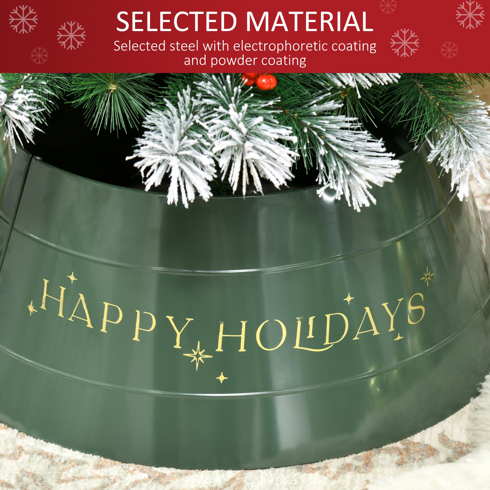 Christmas Tree Collar, Steel Tree Ring Skirt, Home Xmas Decoration for Christmas Tree, 26" x 26" x 11", Green