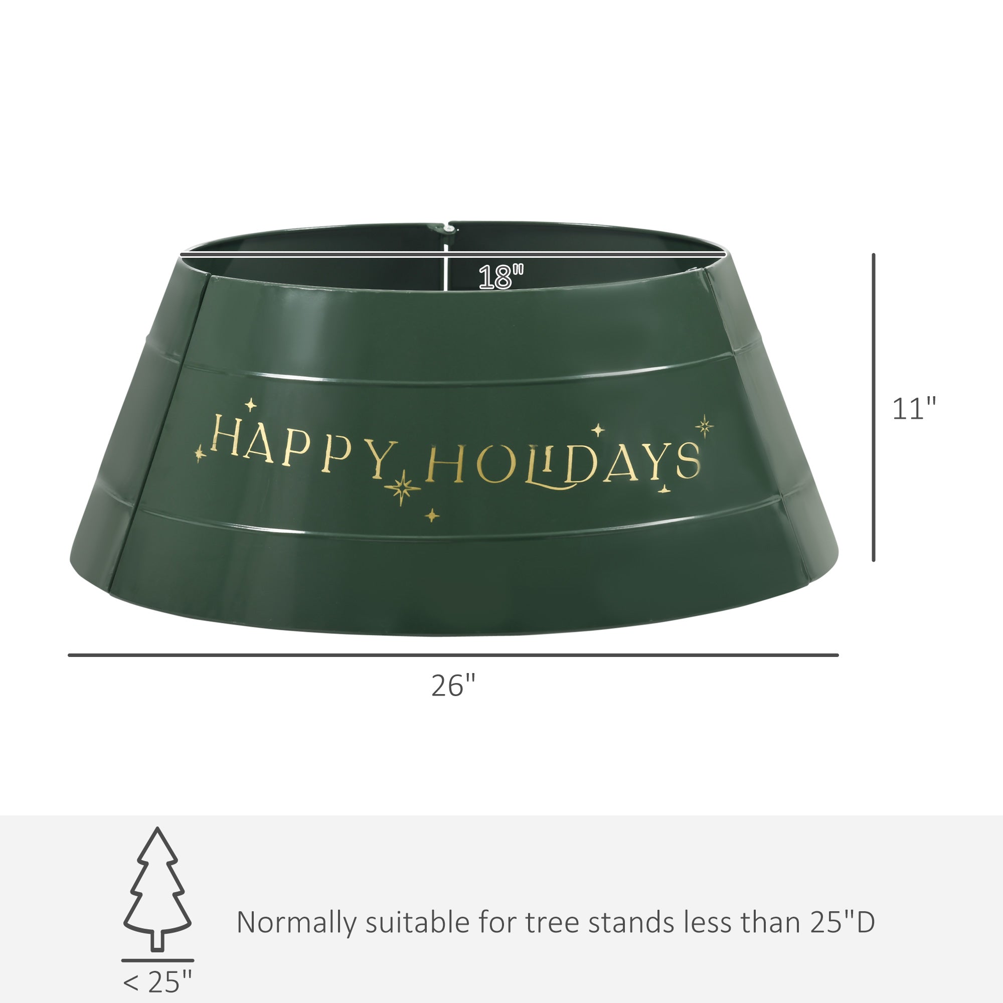 Christmas Tree Collar, Steel Tree Ring Skirt, Home Xmas Decoration for Christmas Tree, 26" x 26" x 11", Green