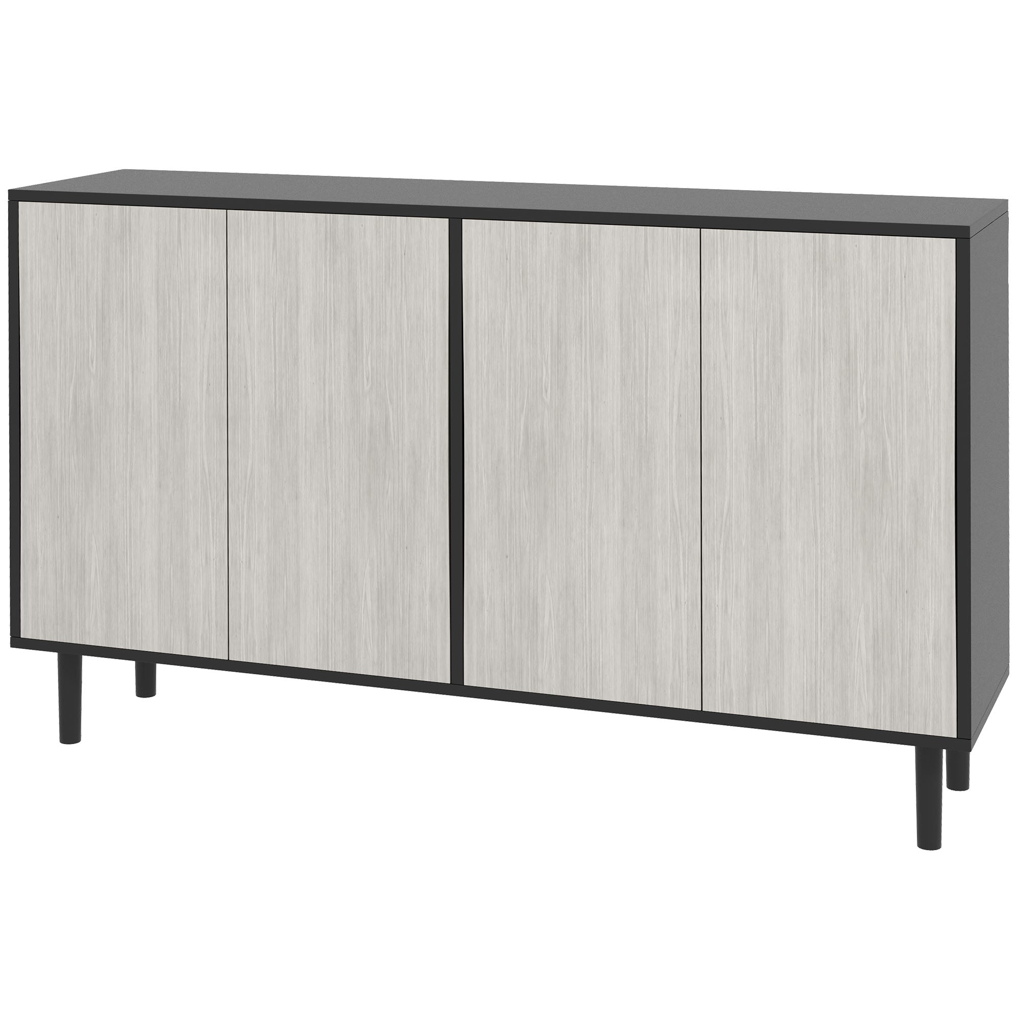 HOMCOM Modern Sideboard with 2 Cupboards, Kitchen Storage Cabinet for Living Room with Adjustable Shelves, 4 Doors and Solid Wood Legs, Black