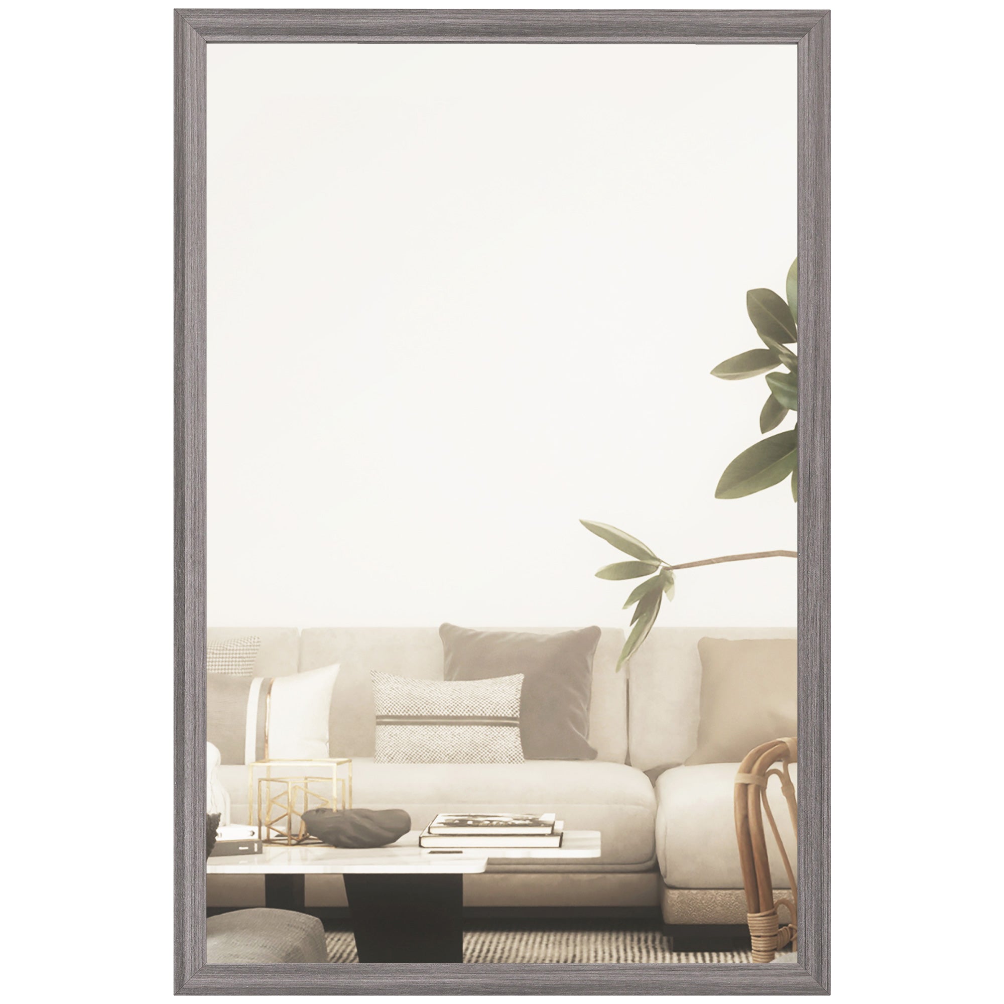 Decorative Rectangular Wall Mirror, 40W x 60H cm Wall-Mounted Bathroom Mirror for Living Room, Bedroom, Hallway, Grey Wood Grain