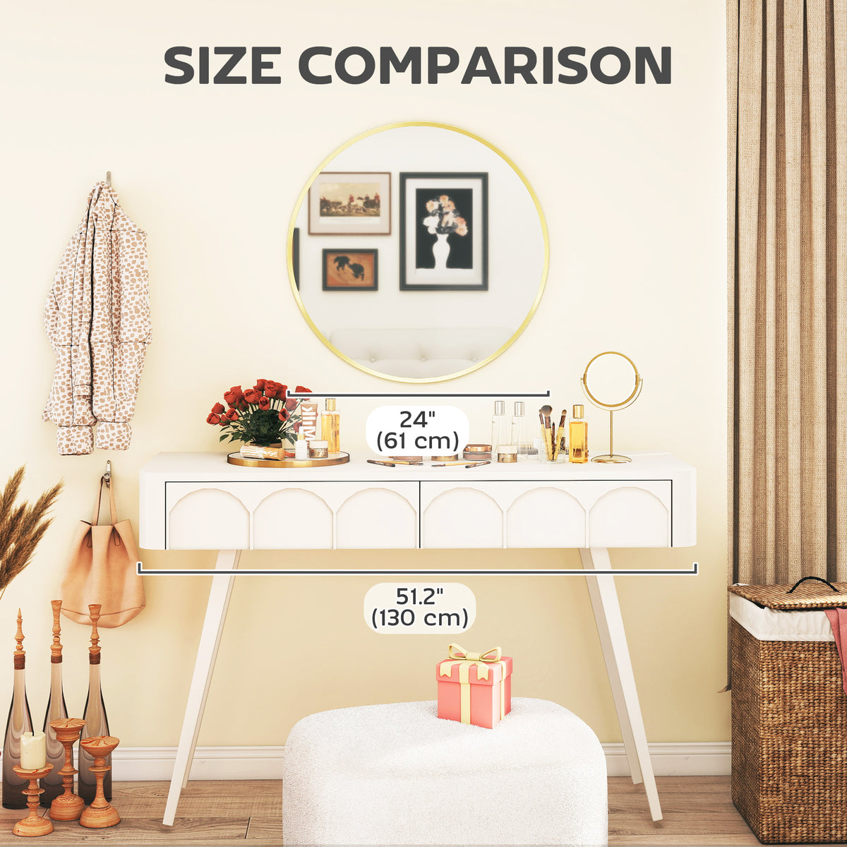 24" Round Wall Mirror, Bathroom Mirror with Metal Frame for Living Room, Bedroom, Entryway, Home Decor, Gold-Tone