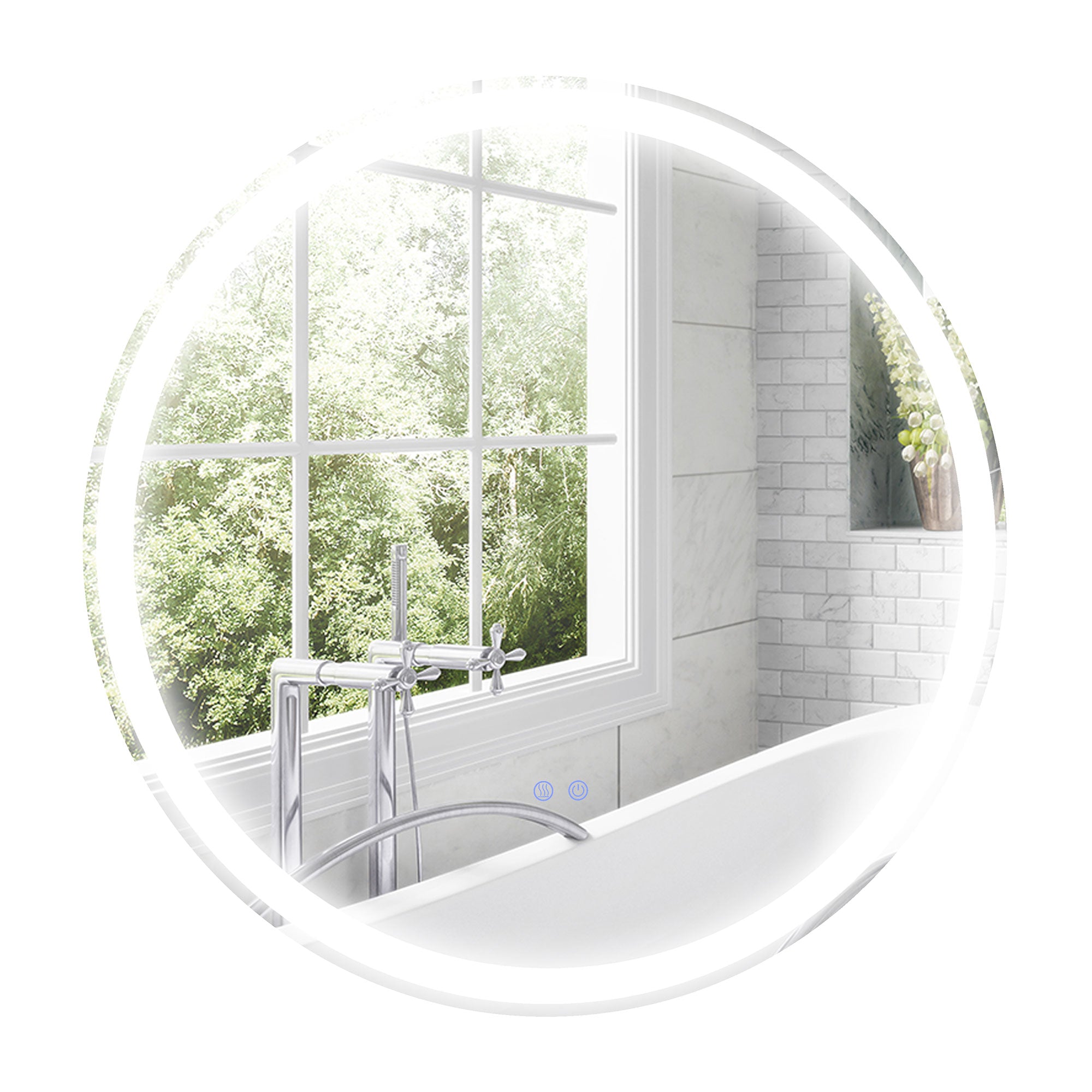 kleankin Round Bathroom Mirror with LED Lights, Wall Mount Dimmable Makeup Mirror with 3 Temperature Colours, Defogging Film and Memory Function, Frameless, Hardwired, 60 x 60 cm