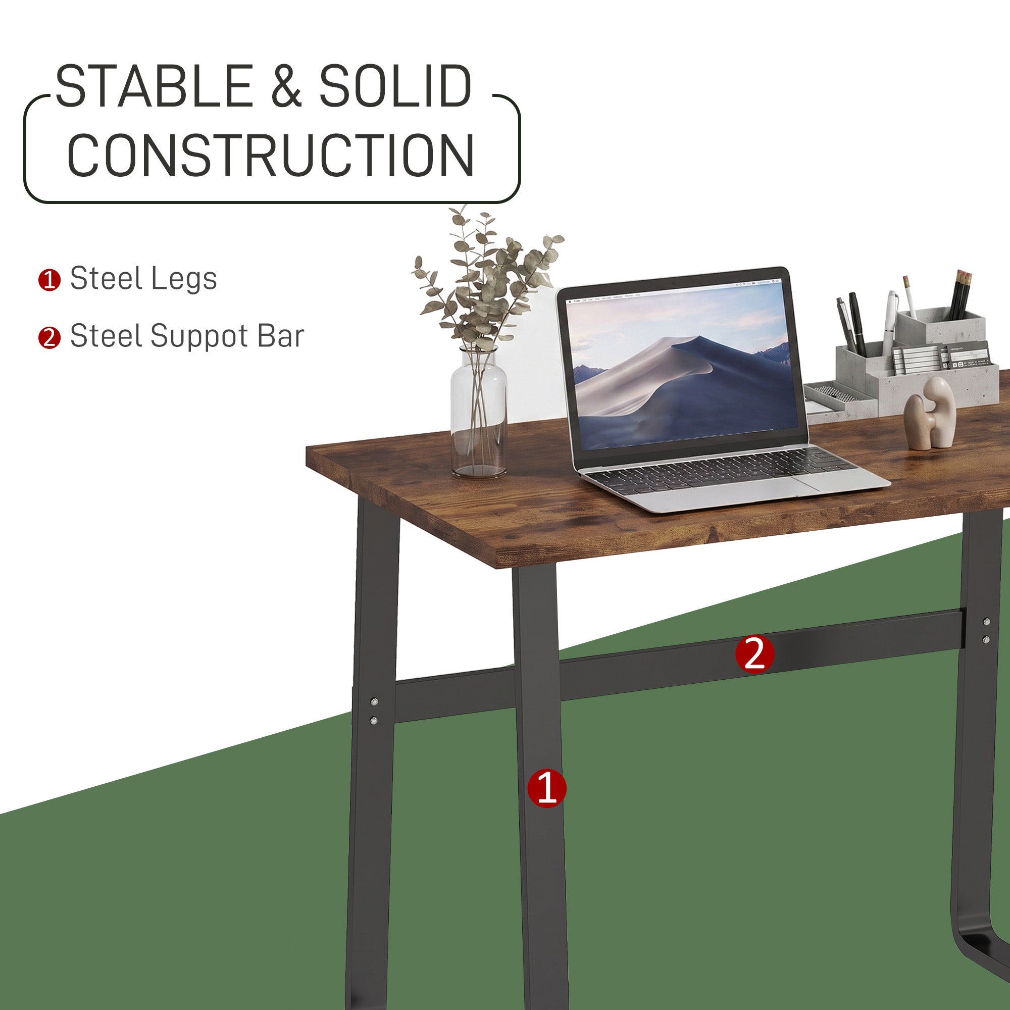 Computer Desk, Writing Desk with Steel Frame and Wood Top, Industrial Home Study Table, 100 x 58 x 74.5cm, Rustic Brown and Black